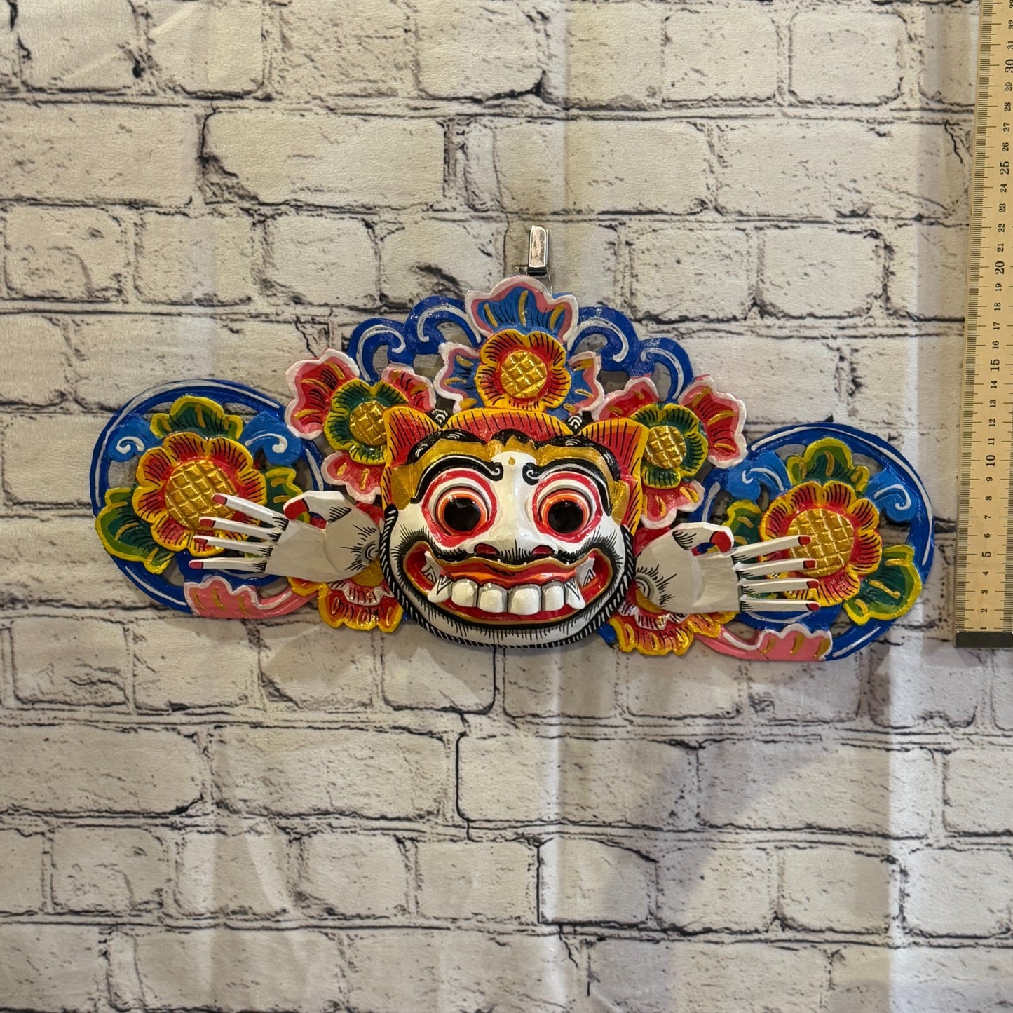 40cm Barong Boma White Demon Dragon Hindu Deity Wooden Hand Carved Mask Painted5