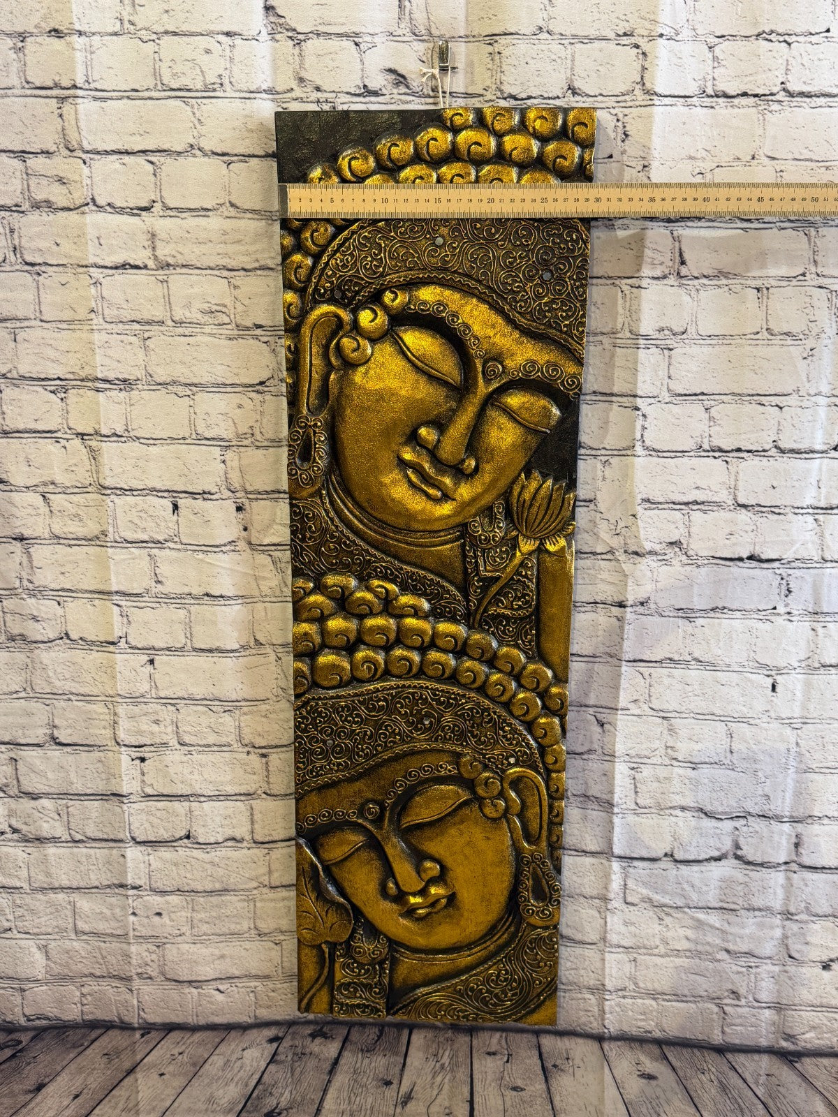 100cm x 30cm Gold Black 2 Buddha Wall Art Plaque Handcarved Wooden Wood Panel3