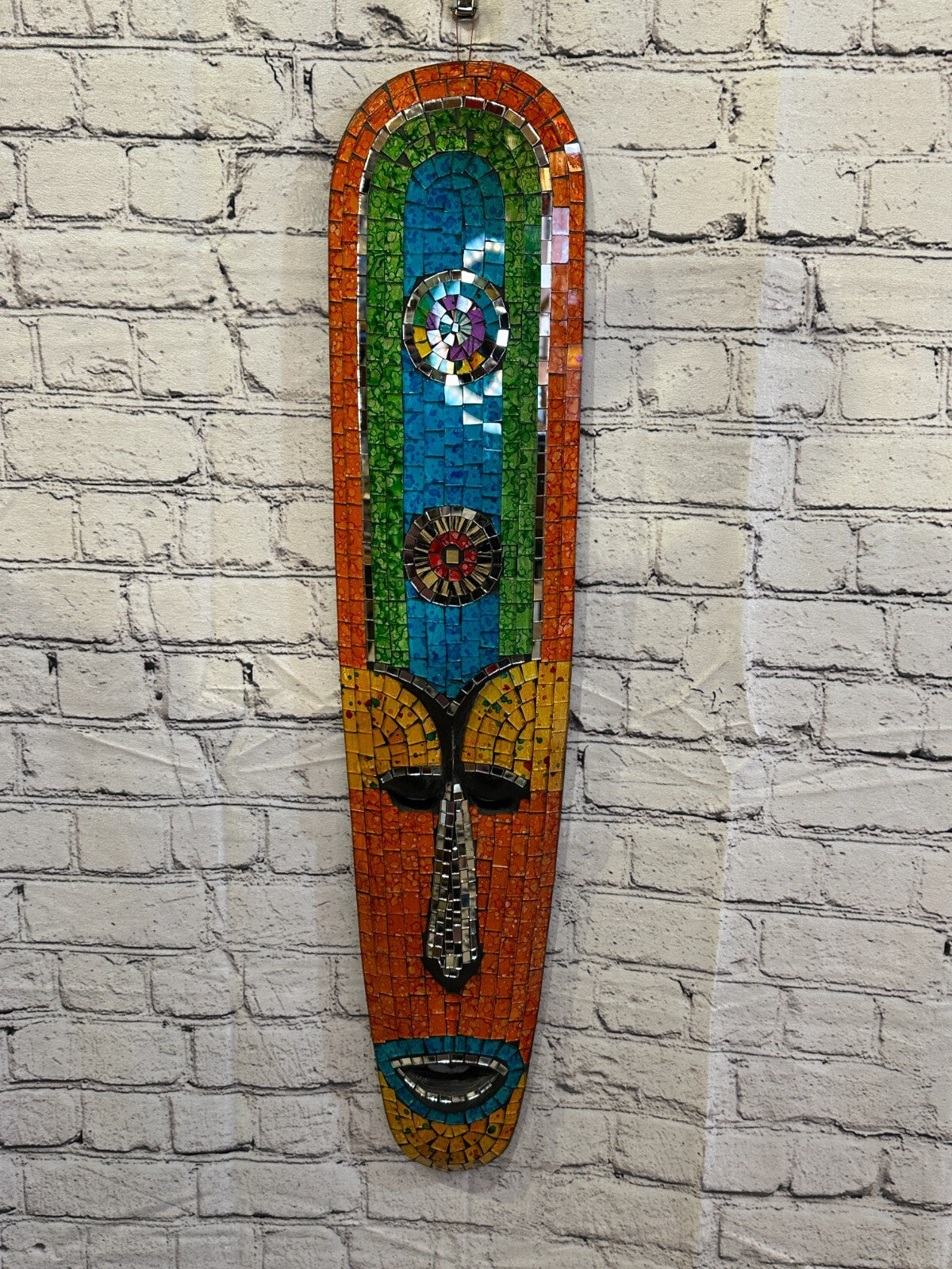 80cm Mosaic Mirror Mask Carved Painted Ethnic Tribal Wall Art Handmade Design 52