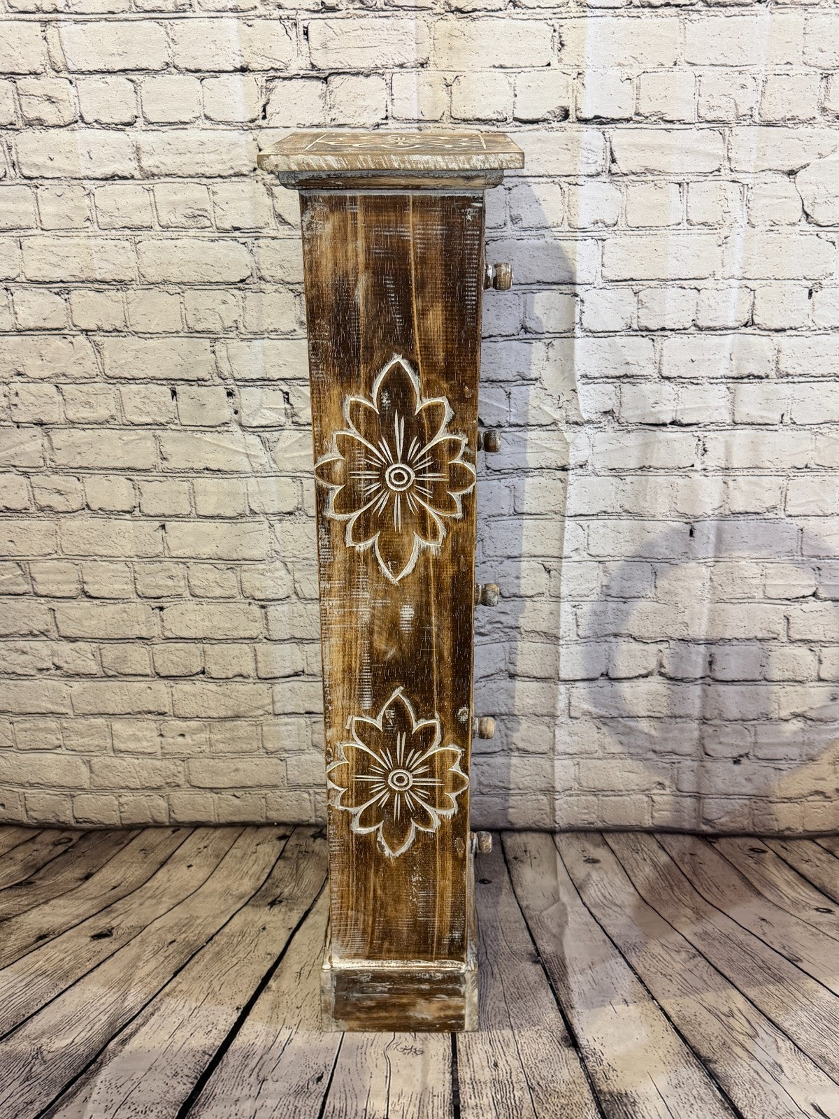 100cm x 25cm Brown 5 Draw Pillar Wooden Side Cabinet Living Storage Furniture3