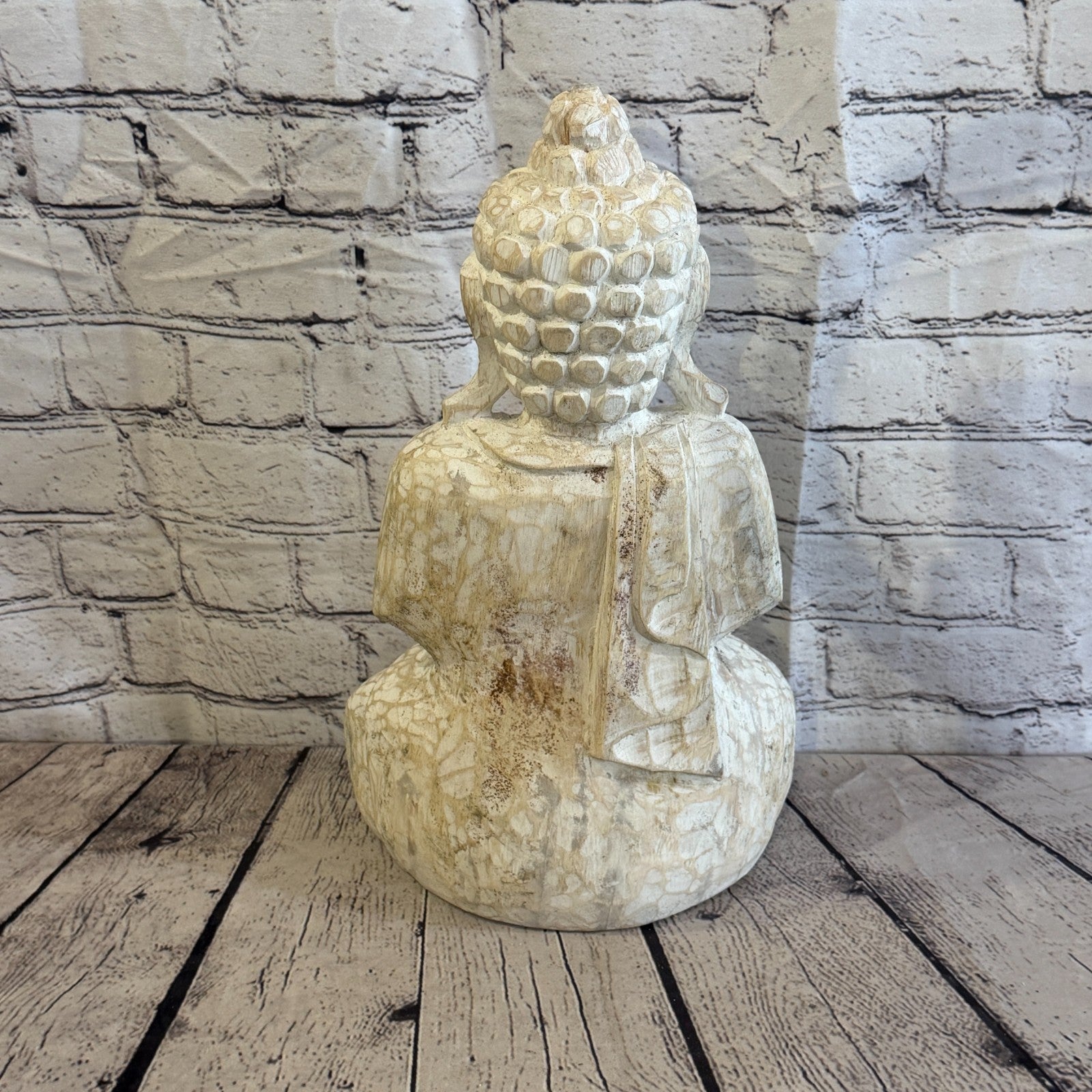 40cm White Meditating Buddha Ornament Sculpture Statue Buddhas Hand Carved Wood4