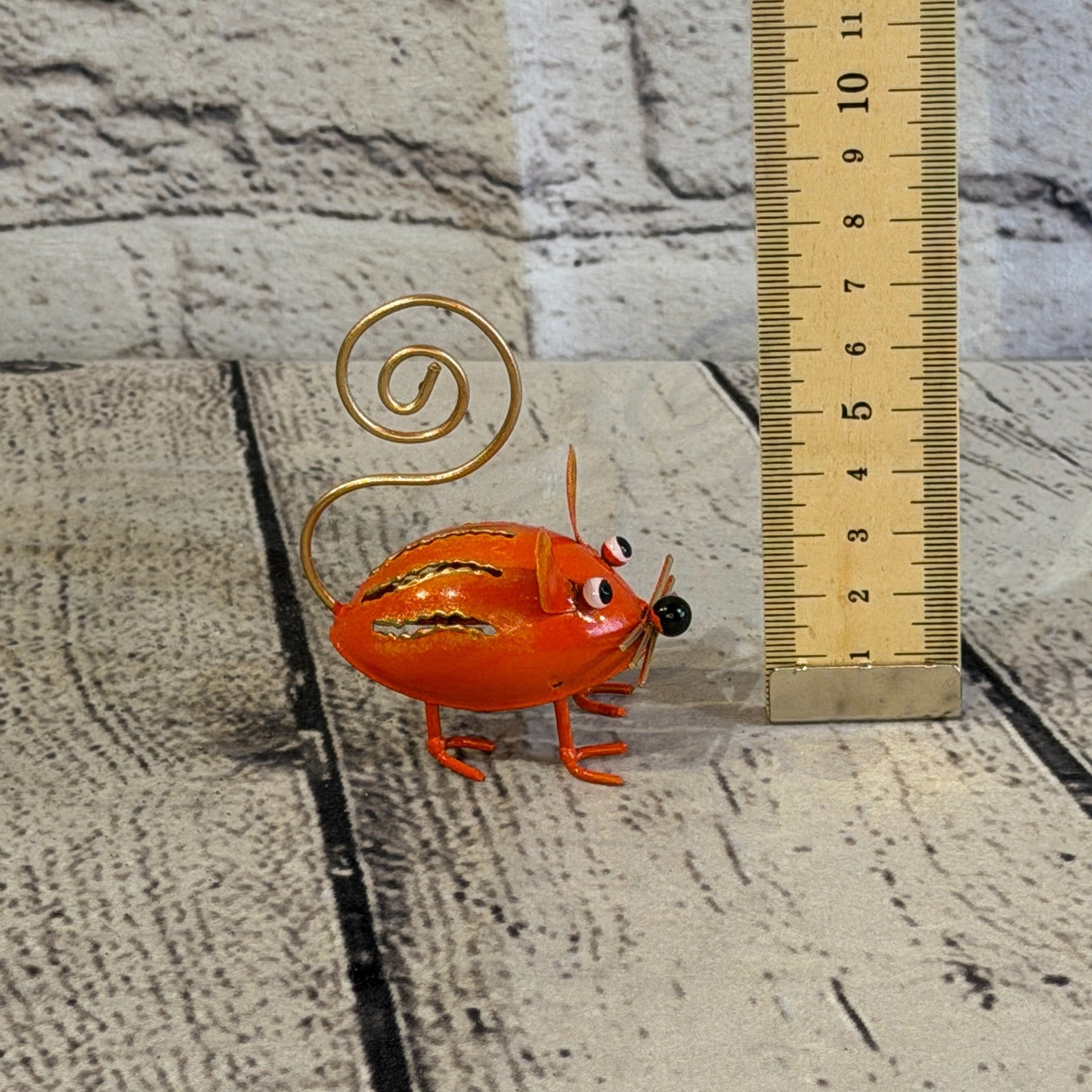 7cm x 7cm Colourful Orange Mouse Rat Metal Tin Standing Ornament Statue5