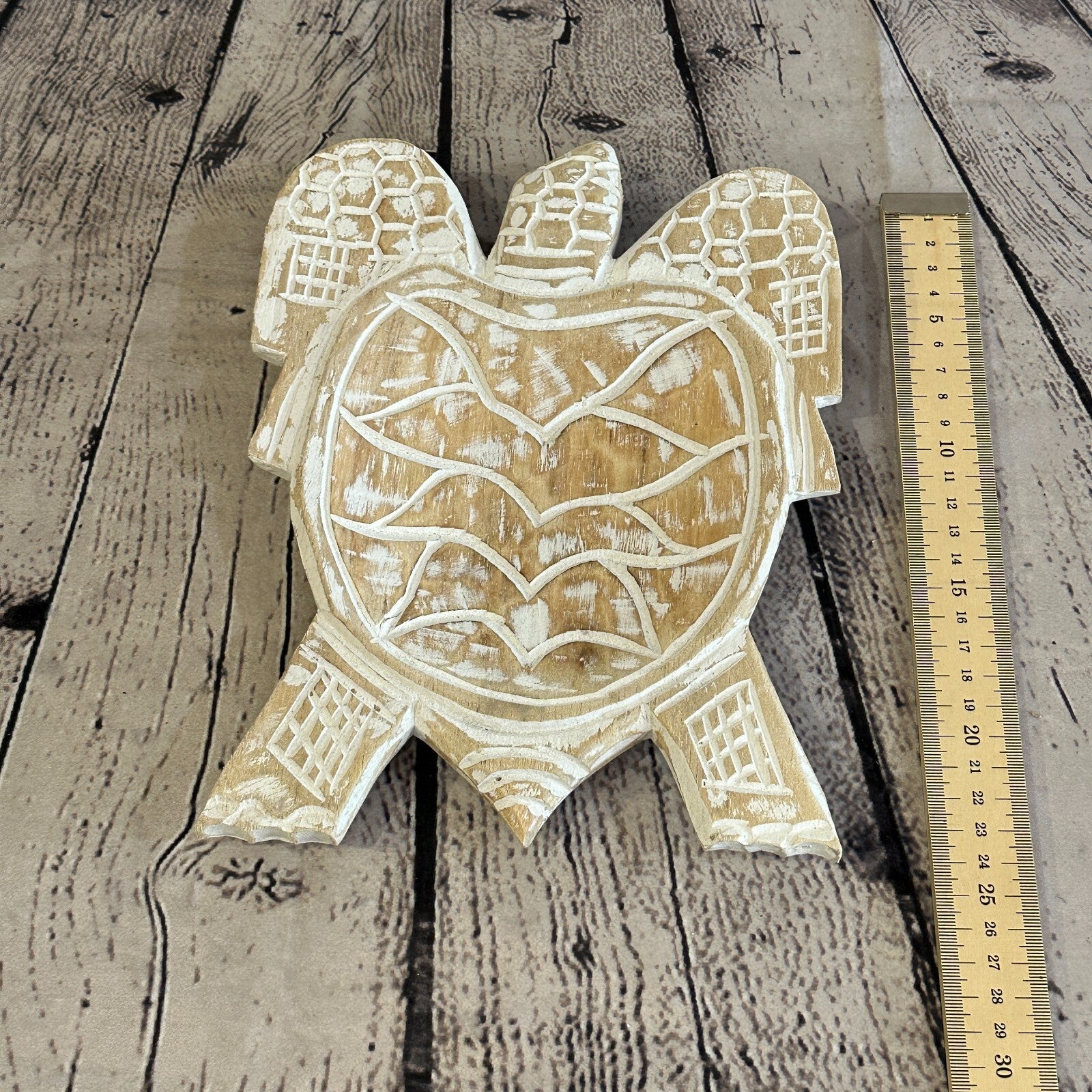 25cm Cream Sea Turtle Bowl Trinket Dish Decoration Designer Mask Wooden Handmade5