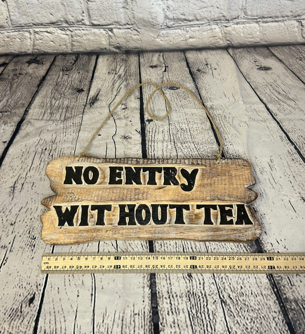 No Entry Without Tea Sign Plaque Outdoor Garden Shed Den Bar Shop 30cm x 12cm3