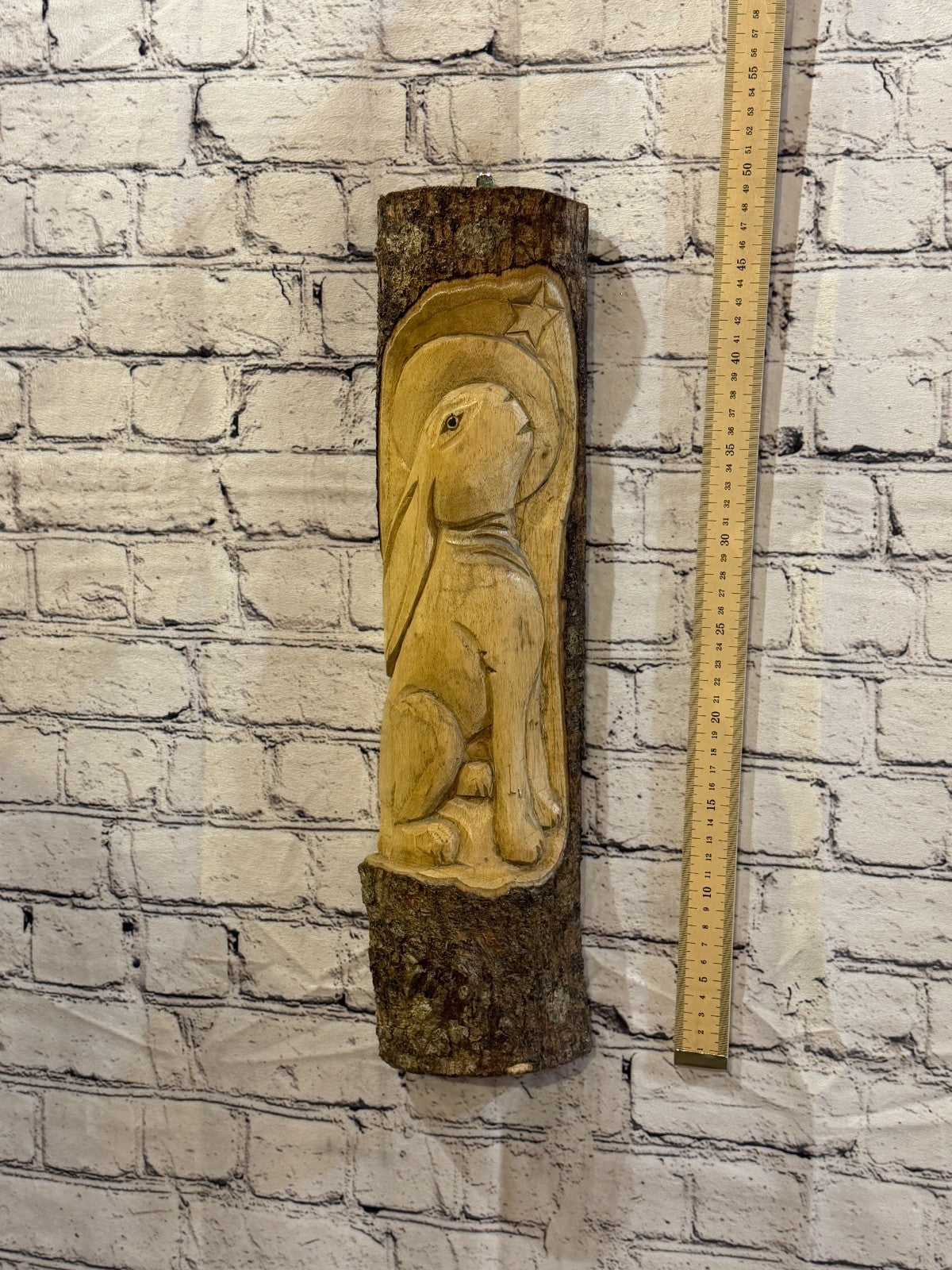 Hare Rabbit Looking At Moon 50cm Hand Carved Wizard Tree Trunk Wood Fairtrade4