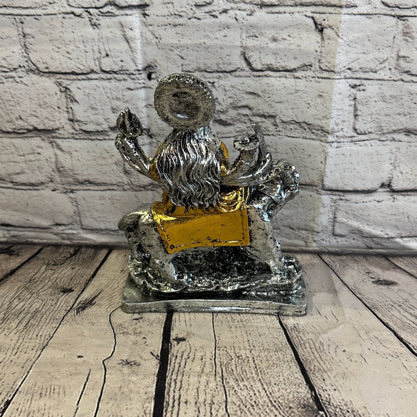 Silver And Gold 25cm x 15cm Large Durga Sitting Lotus Statue Resin Hindu God5