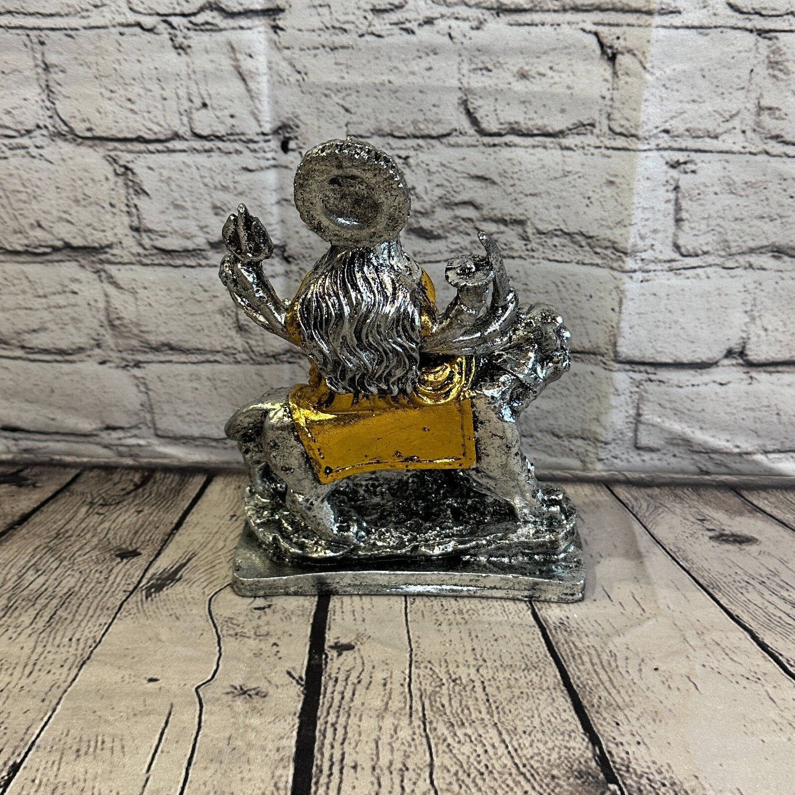 Silver And Gold 25cm x 15cm Large Durga Sitting Lotus Statue Resin Hindu God5