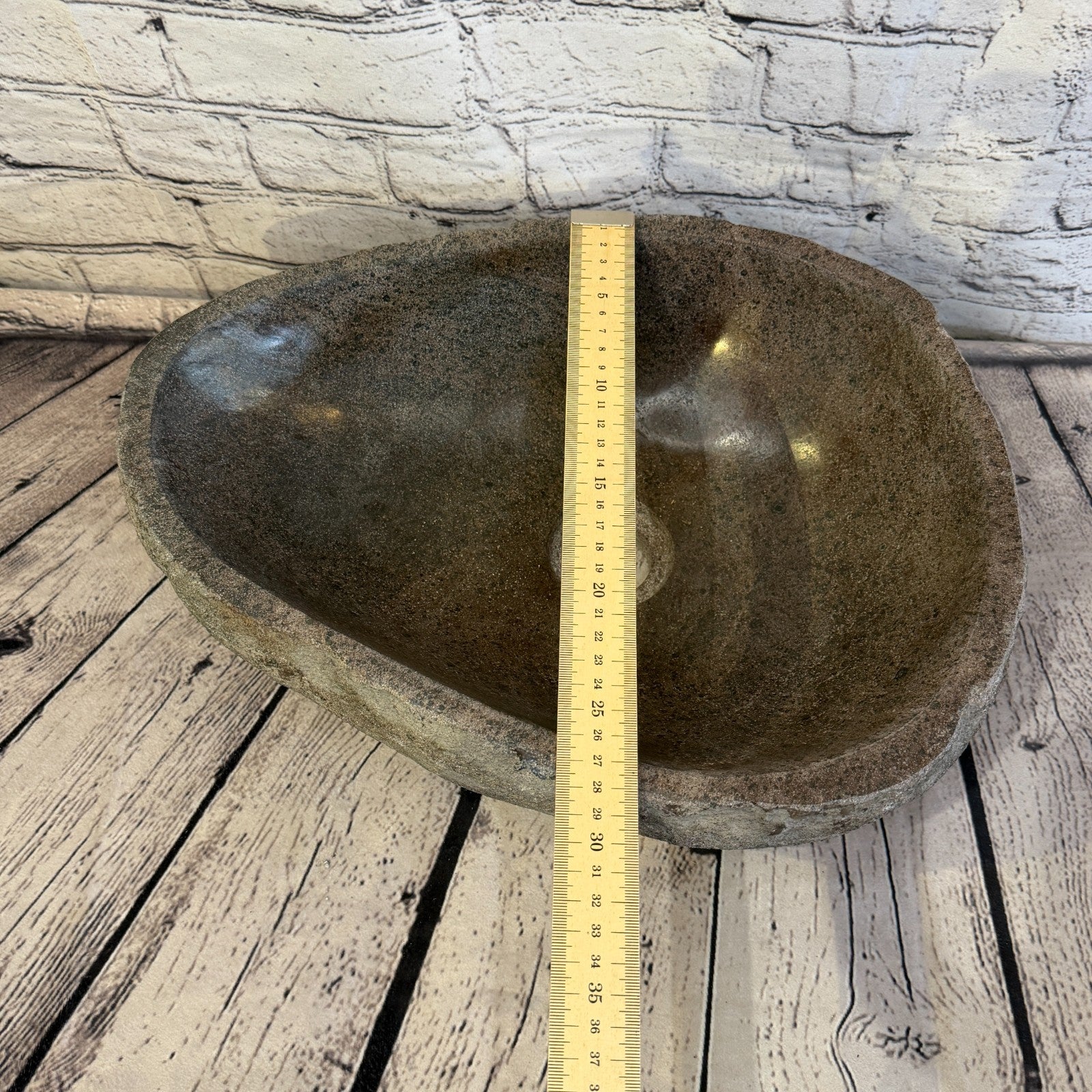 38cm x 30cm Wash Basin Bathroom Counter Top Washing River Stone Bowl Sink No 158
