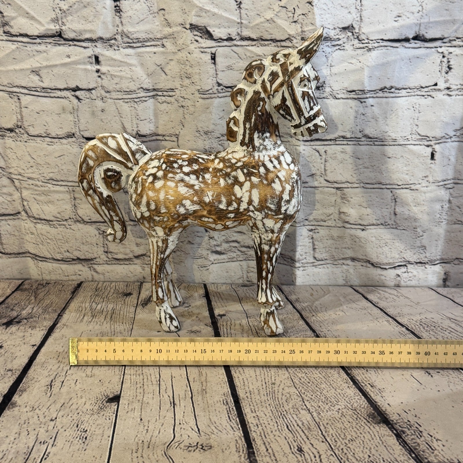 35cm x 35cm Brown Horse Large Wood Hand Carved Wooden Statue Figurine Decor7