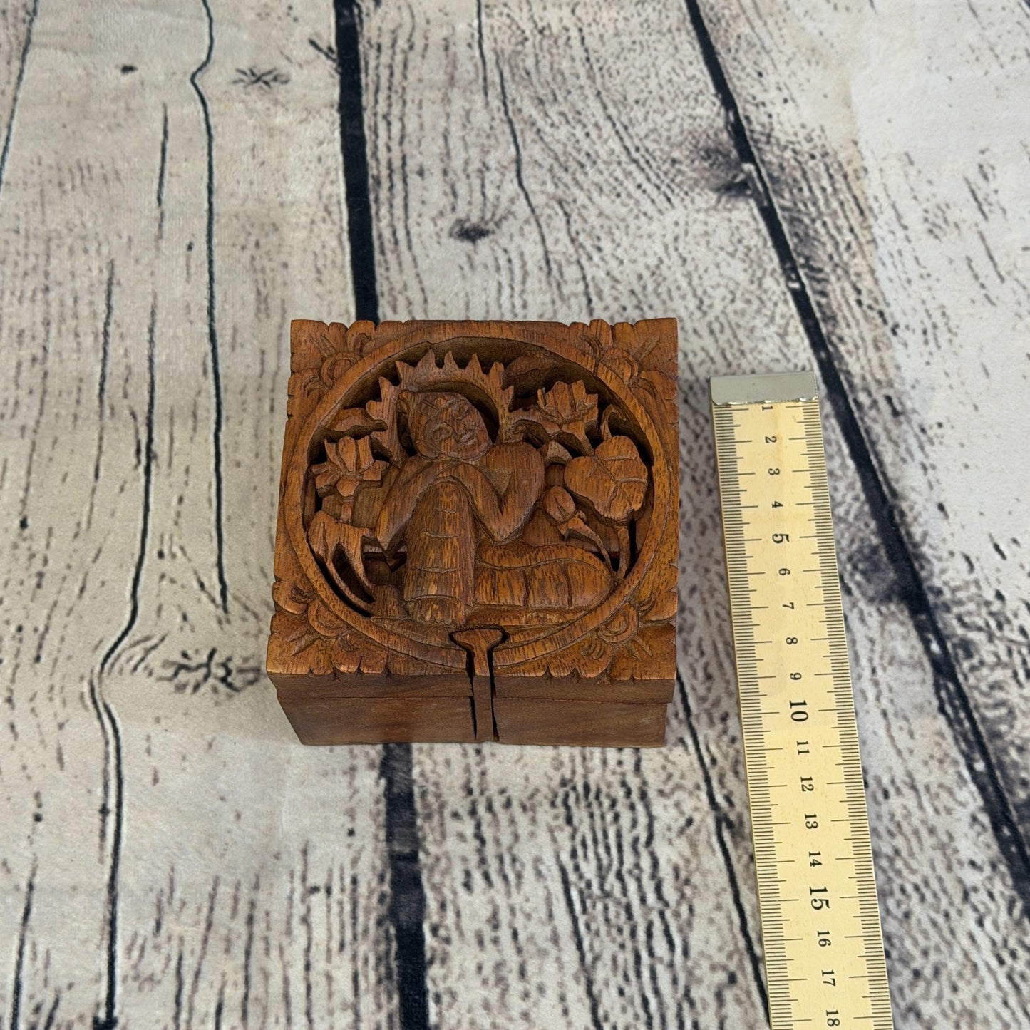 Square Buddha Flower 4 Bit Wooden Puzzle Box Secret Box Magic Trinket Handmade4