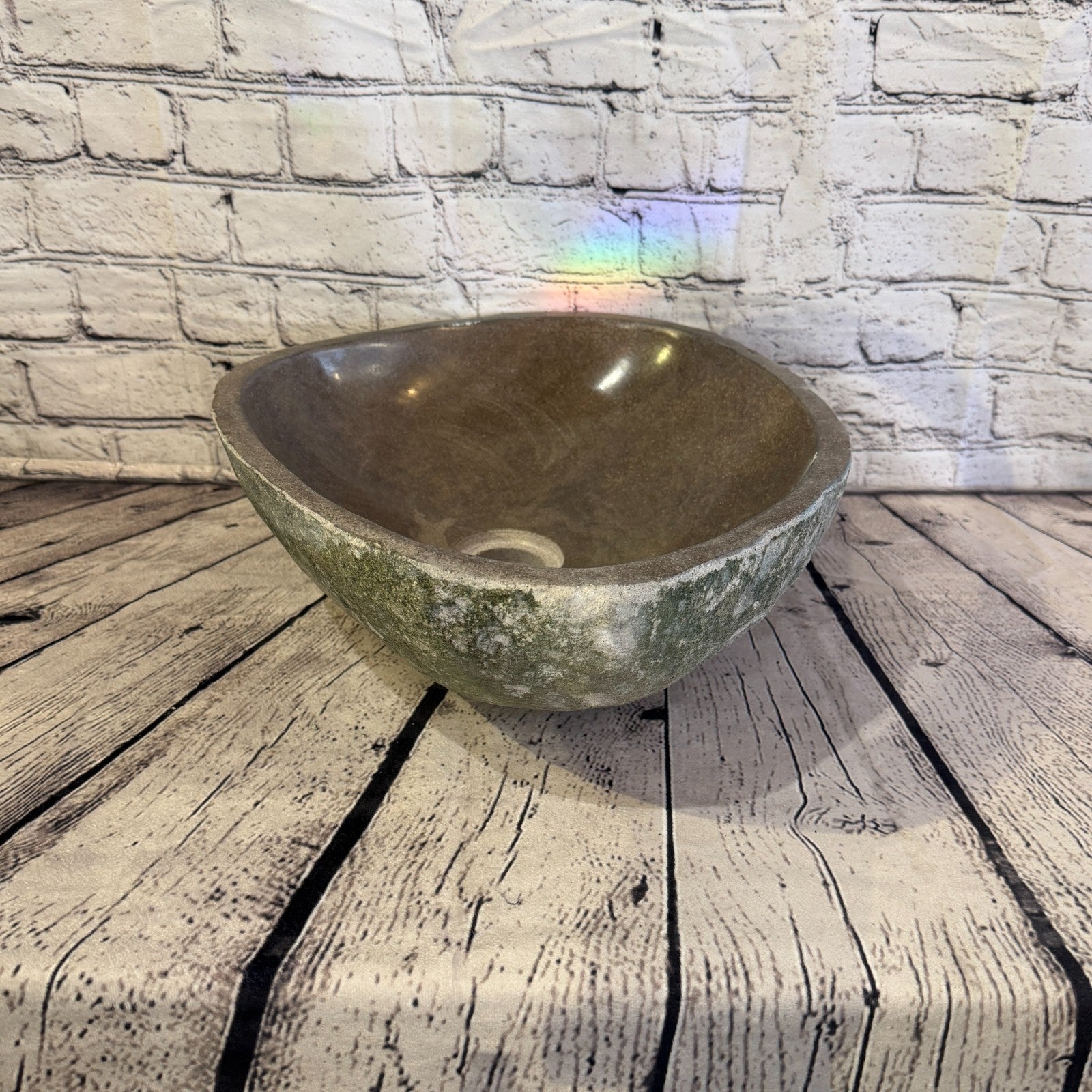 41cm x 34cm Wash Basin Bathroom Counter Top Washing River Stone Bowl Sink No 243
