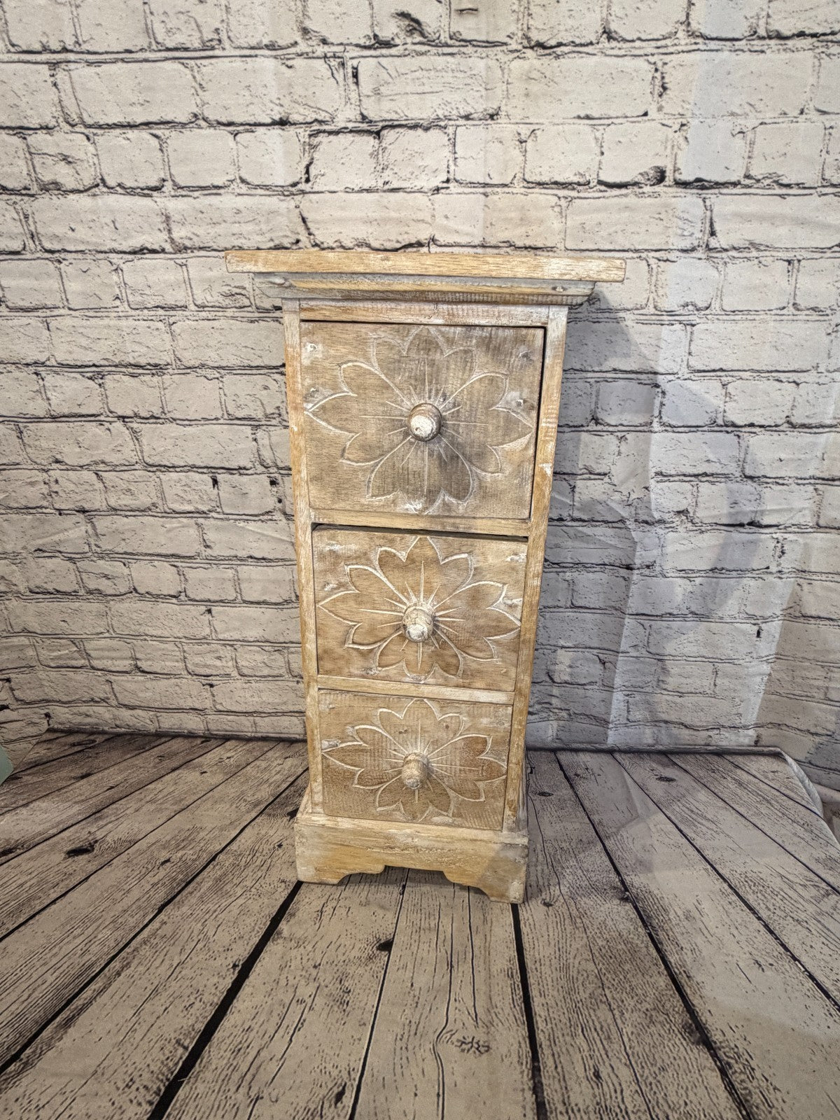 60cm x 25cm White 3 Draw Pillar Wooden Side Cabinet Living Storage Furniture1