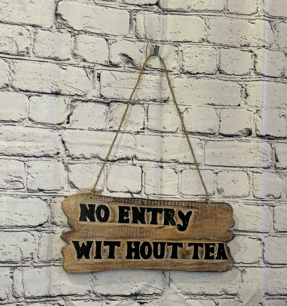 No Entry Without Tea Sign Plaque Outdoor Garden Shed Den Bar Shop 30cm x 12cm0