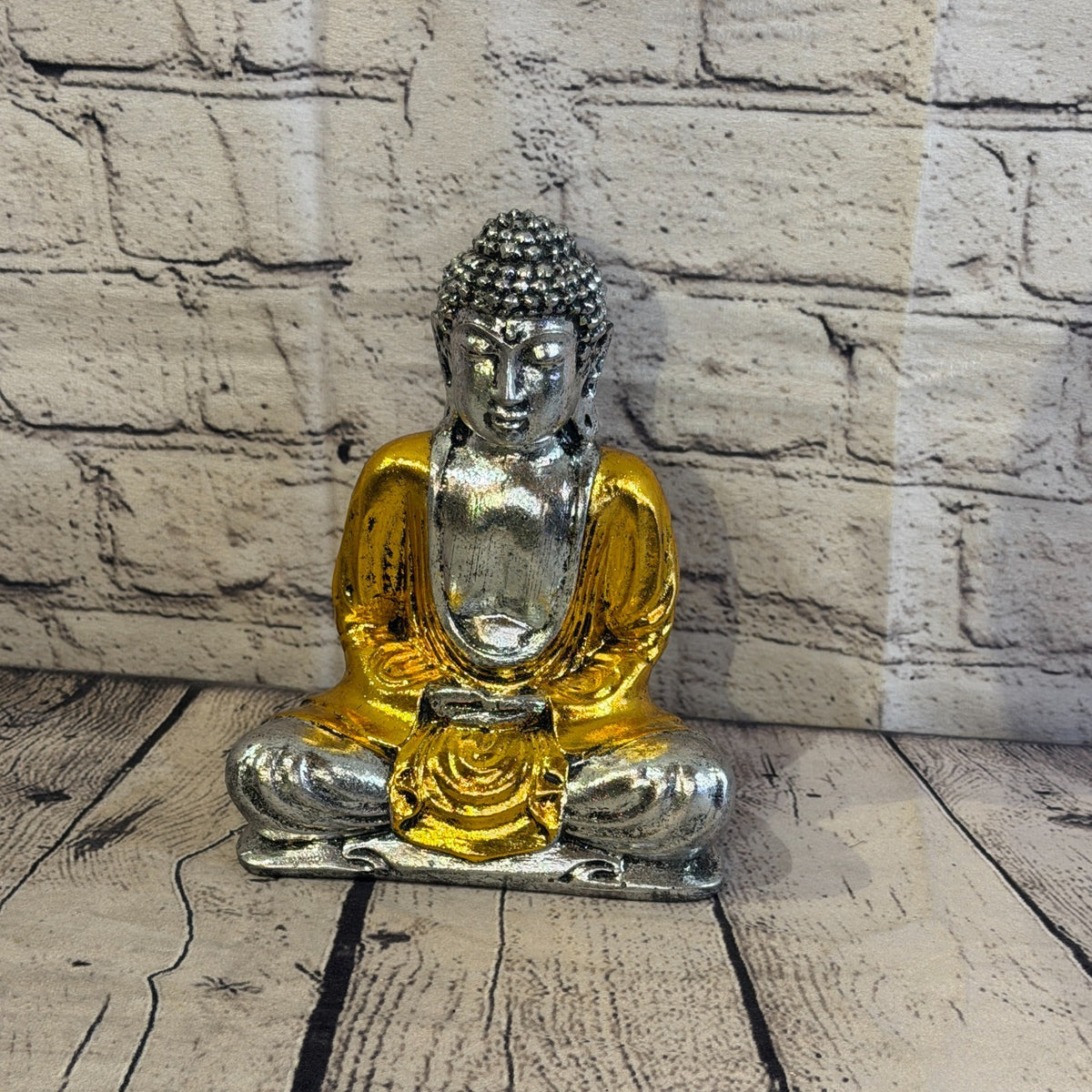 Gold & Silver 20cm x 15cm Large Thai Buddha Sitting Statue Resin Hindu0