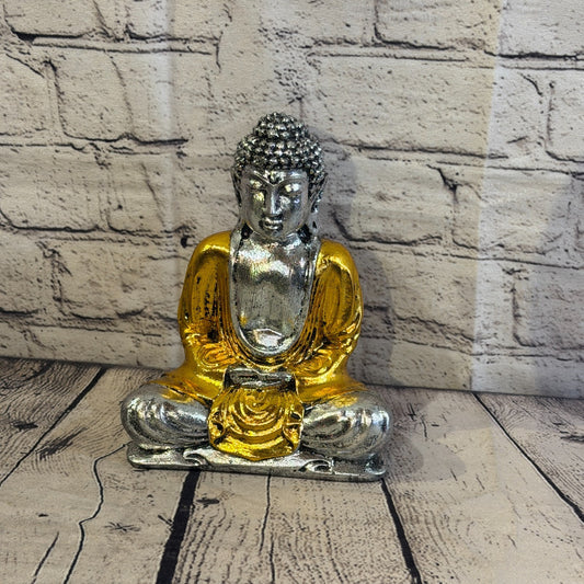 Gold & Silver 20cm x 15cm Large Thai Buddha Sitting Statue Resin Hindu0