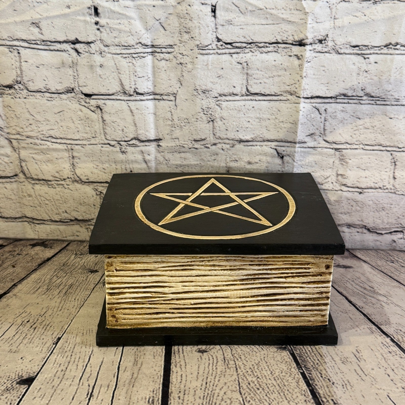 22cm x 18cm x 10cm Book Wood Gothic Pentagram Skull Coffin Jewellery Trinket Box5