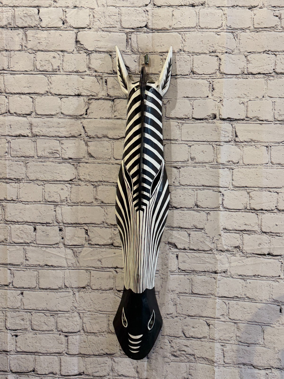 80cm Zebra Stripe Hand Carved Fair Trade Wooden Animal Wall Art Wall Hang Mask2