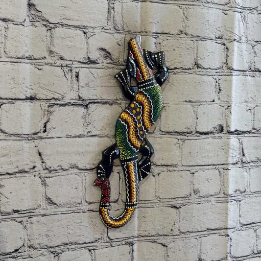 30cm Gecko Carved Wooden Dot Painted Ethnic Tribal Tiki Wall Art No 4 New0