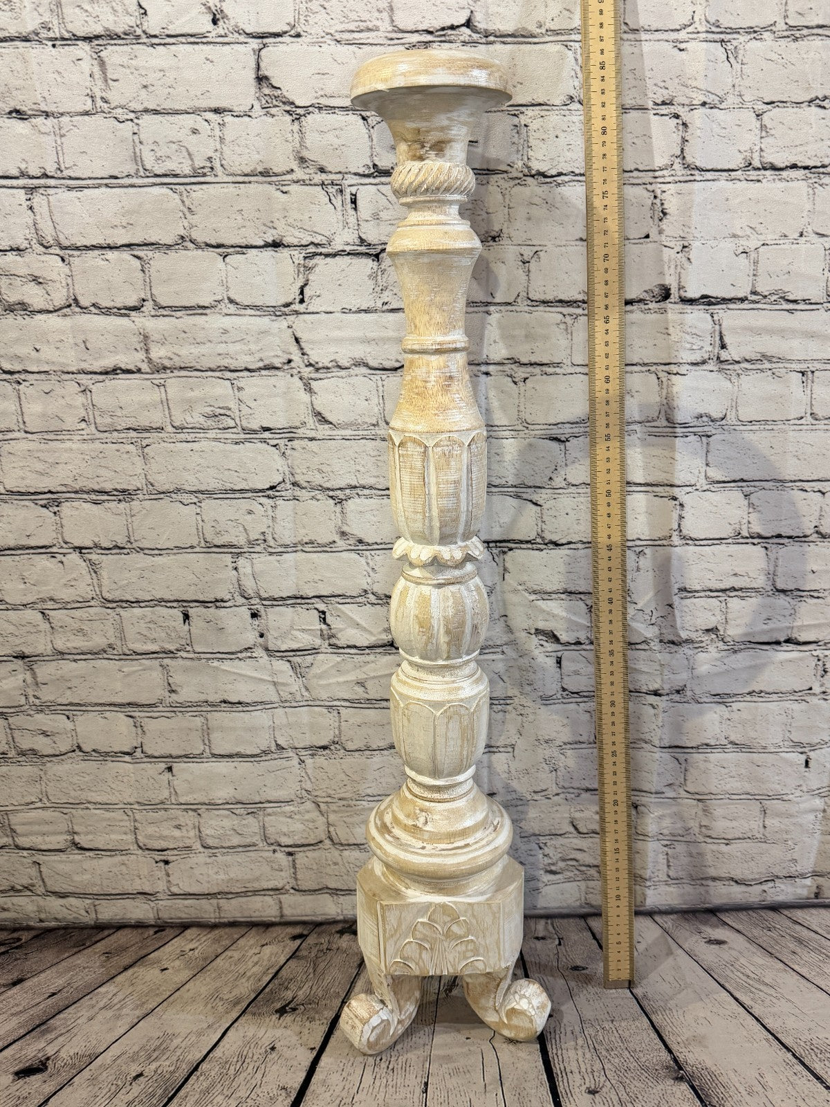 80cm x 18cm White Regal Wooden Vintage Style Candle Stand Shabby Pillar Holders3