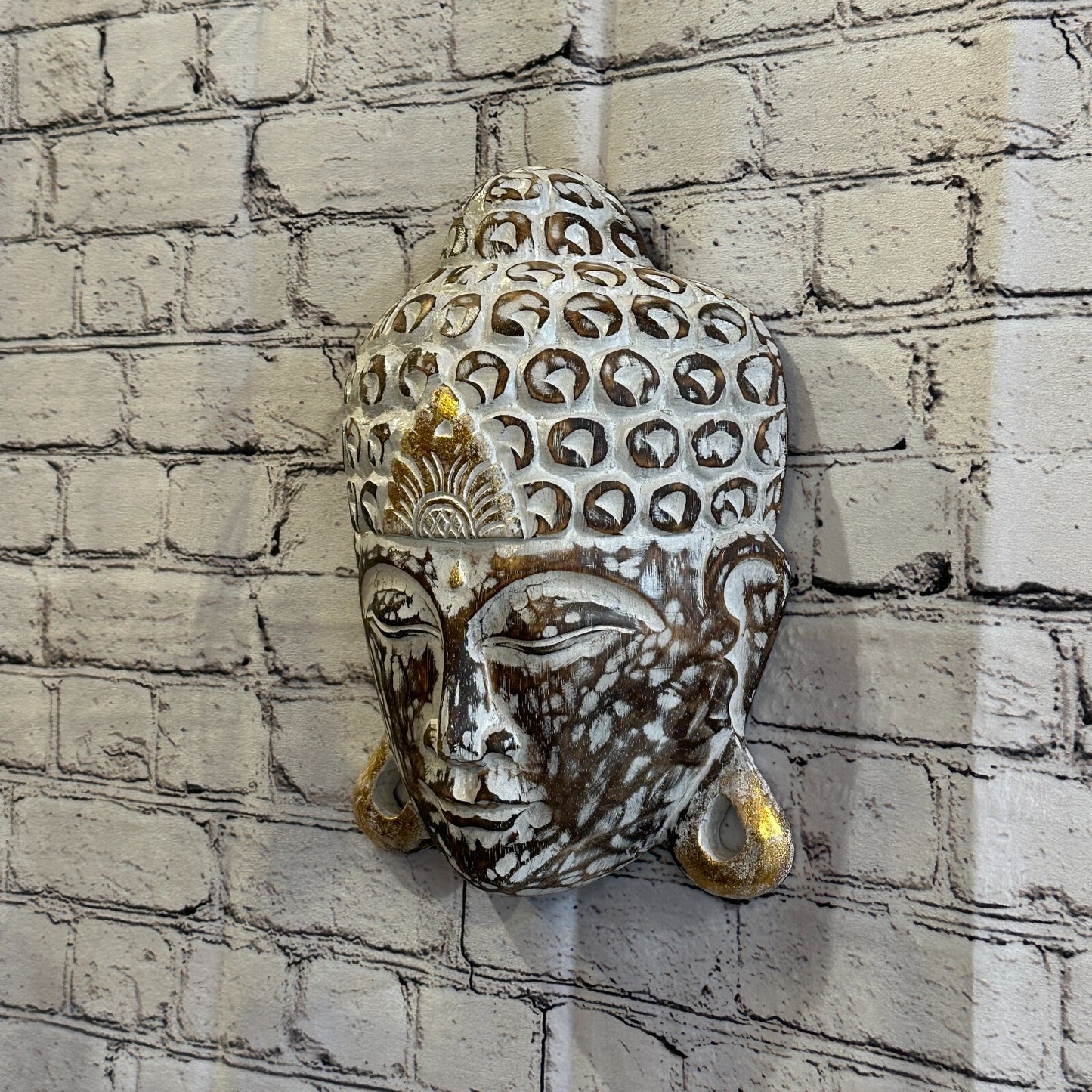 30cm x 20cm Dark Brown Buddha Head Mask Wooden Hanging Statue Figurine Ornament1