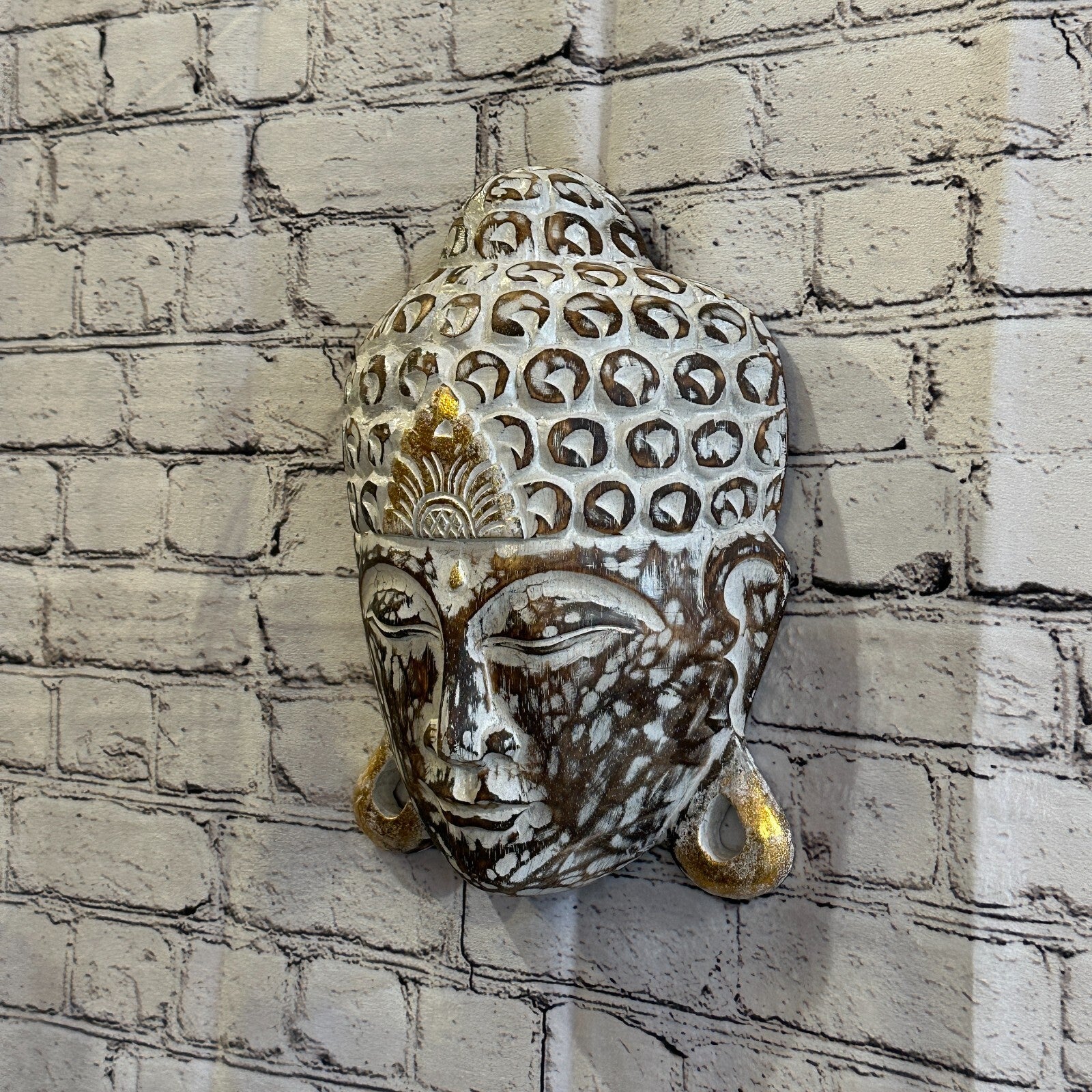 30cm x 20cm Dark Brown Buddha Head Mask Wooden Hanging Statue Figurine Ornament1