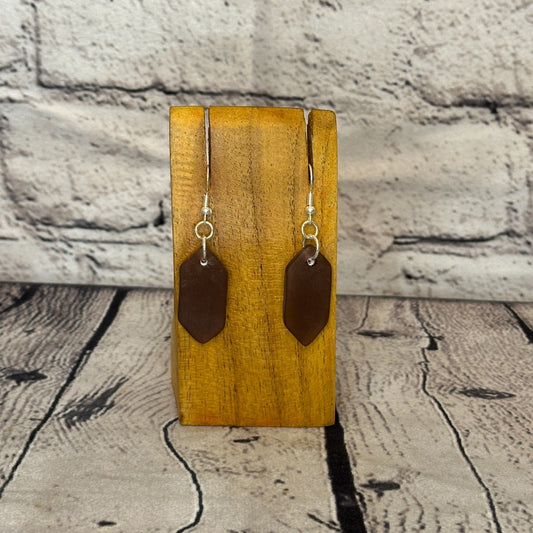 Brown Recycled Side With Silver Plate Dangle Drop Earrings Handmade UK Jewellery0
