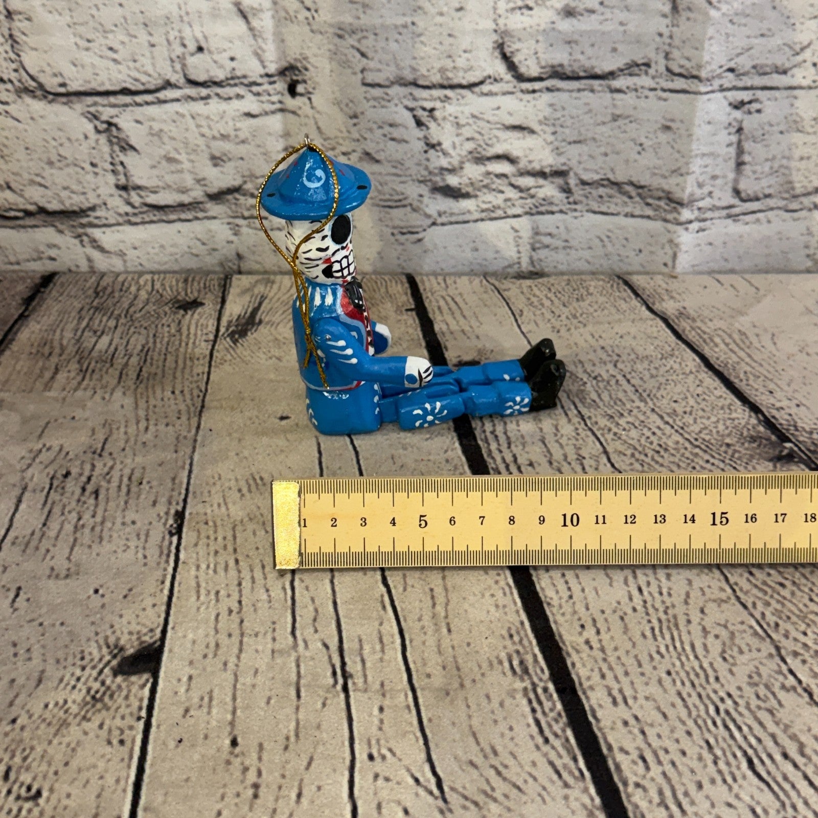 10cm Blue Day Of The Dead Man Sitting Animal, Wooden Shelf Ornament Fairtrade7