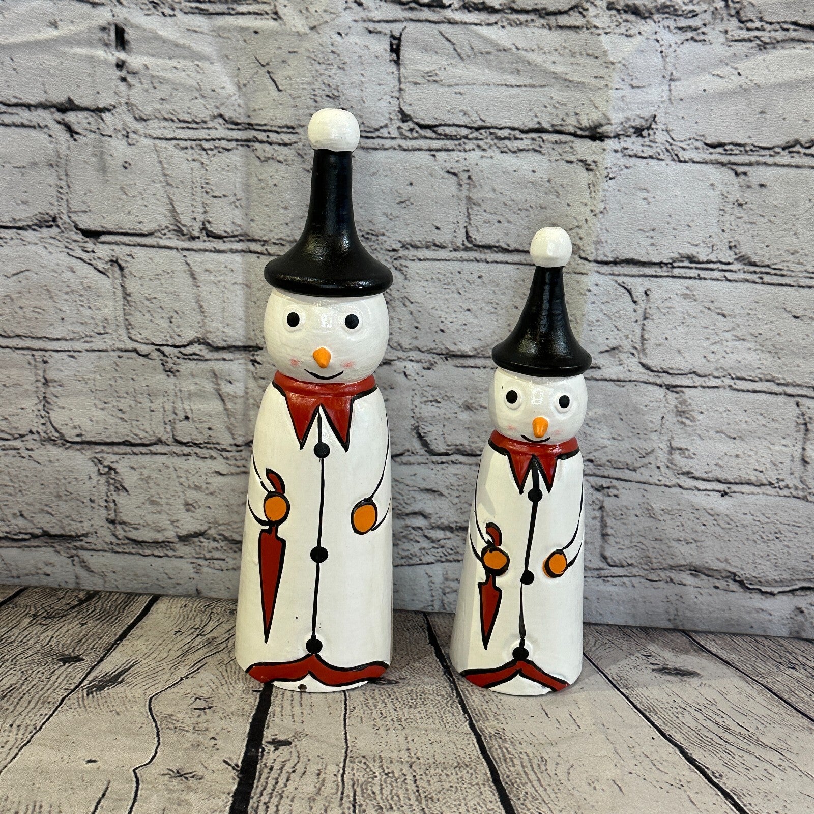 24cm x 6cm Black Pointy Hat Snowman Handcrafted Wood Xmas Christmas Ornament7