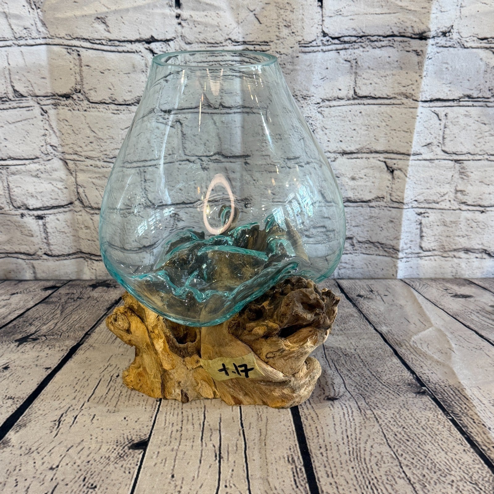 30cm Tall Clear Colour Melted Glass Wood Decorative Vase Glass Sculpture Crafted3