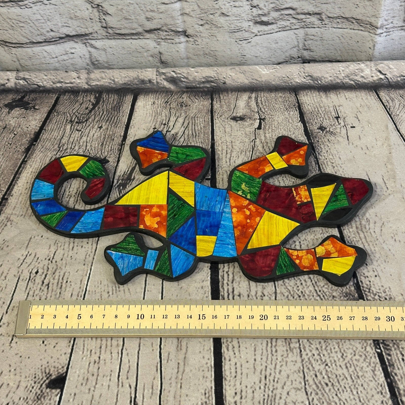 Rainbow Gecko Lizard Mosaic Tile Wall Hanging Mirror 30cm x 15cm Handmade New4