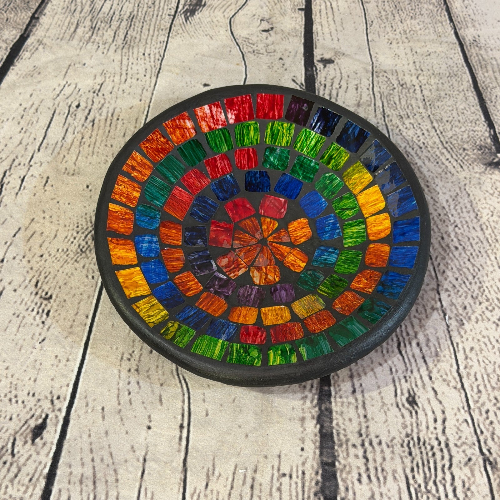 20cm Rainbow Swirl Round Mosaic Handmade Ceramic Glass Tile Bowl Fruit0