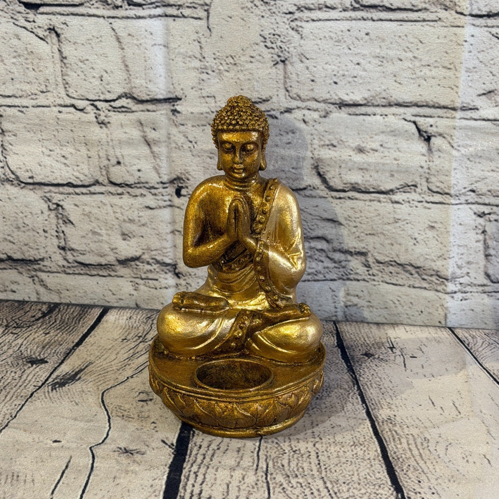 Bronze & Bronze 20cm x 10cm Thai Buddha Tea Light Holder Statue Resin Hindu1