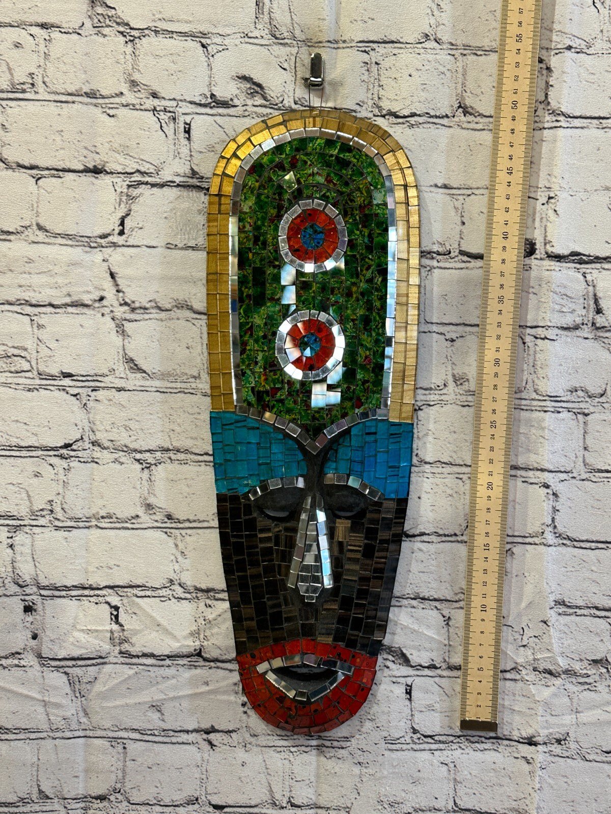50cm Mosaic Mirror Mask Carved Painted Ethnic Tribal Wall Art Handmade Design 93