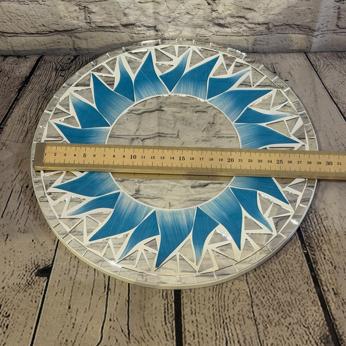 Turquoise Blue Sun Flame Mosaic Tile Wall Mirror 30cm x 30cm 12 Inches Handmade3