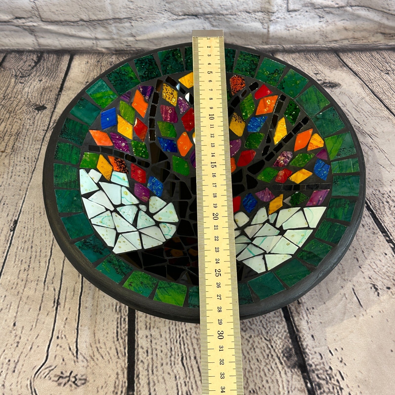 28cm Rainbow Tree Of Life Round Mosaic Handmade Ceramic Glass Tile Bowl Fruit2