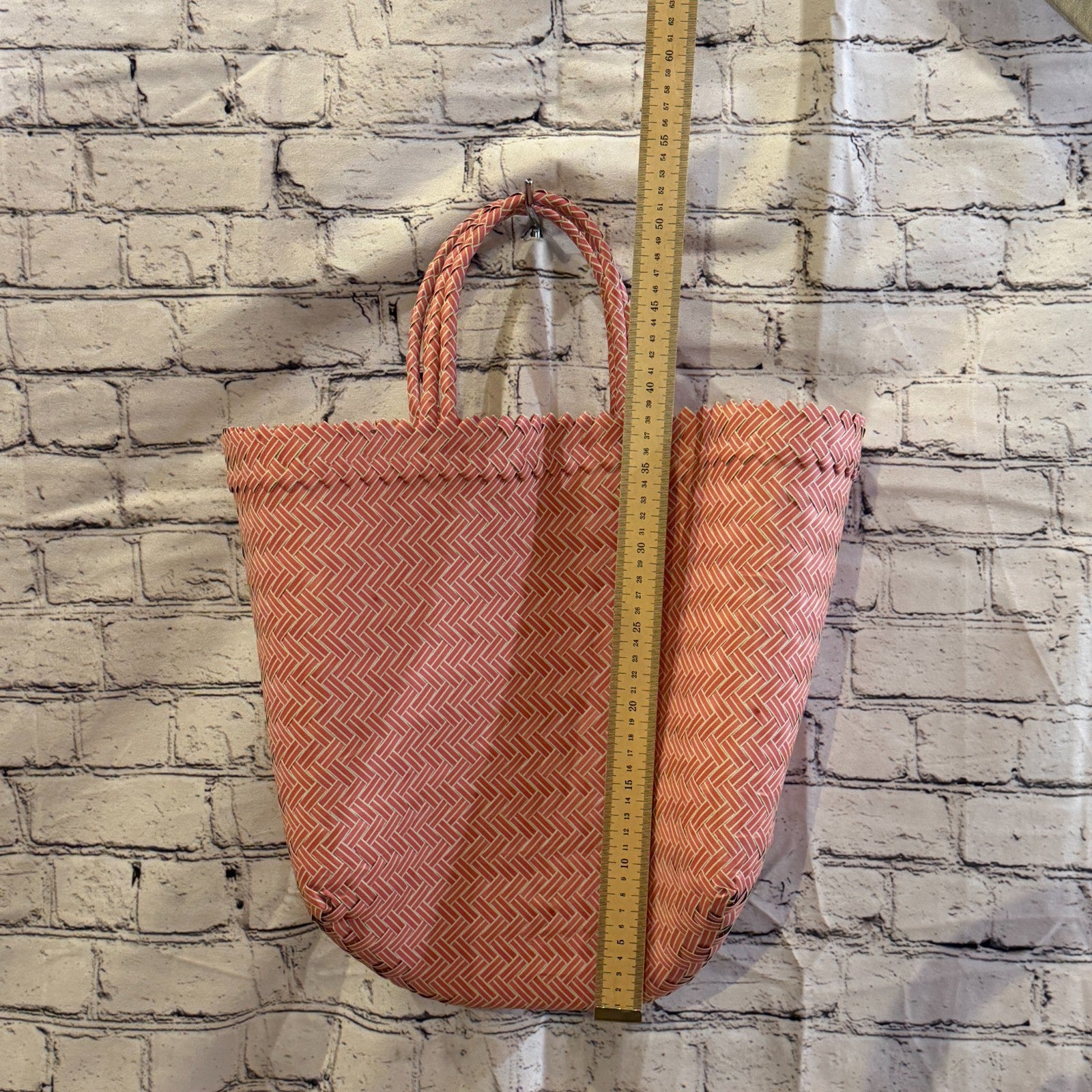 Pink 40cm Handwoven Tote Bag Recycled Plastic Eco-Friendly Market Beach4
