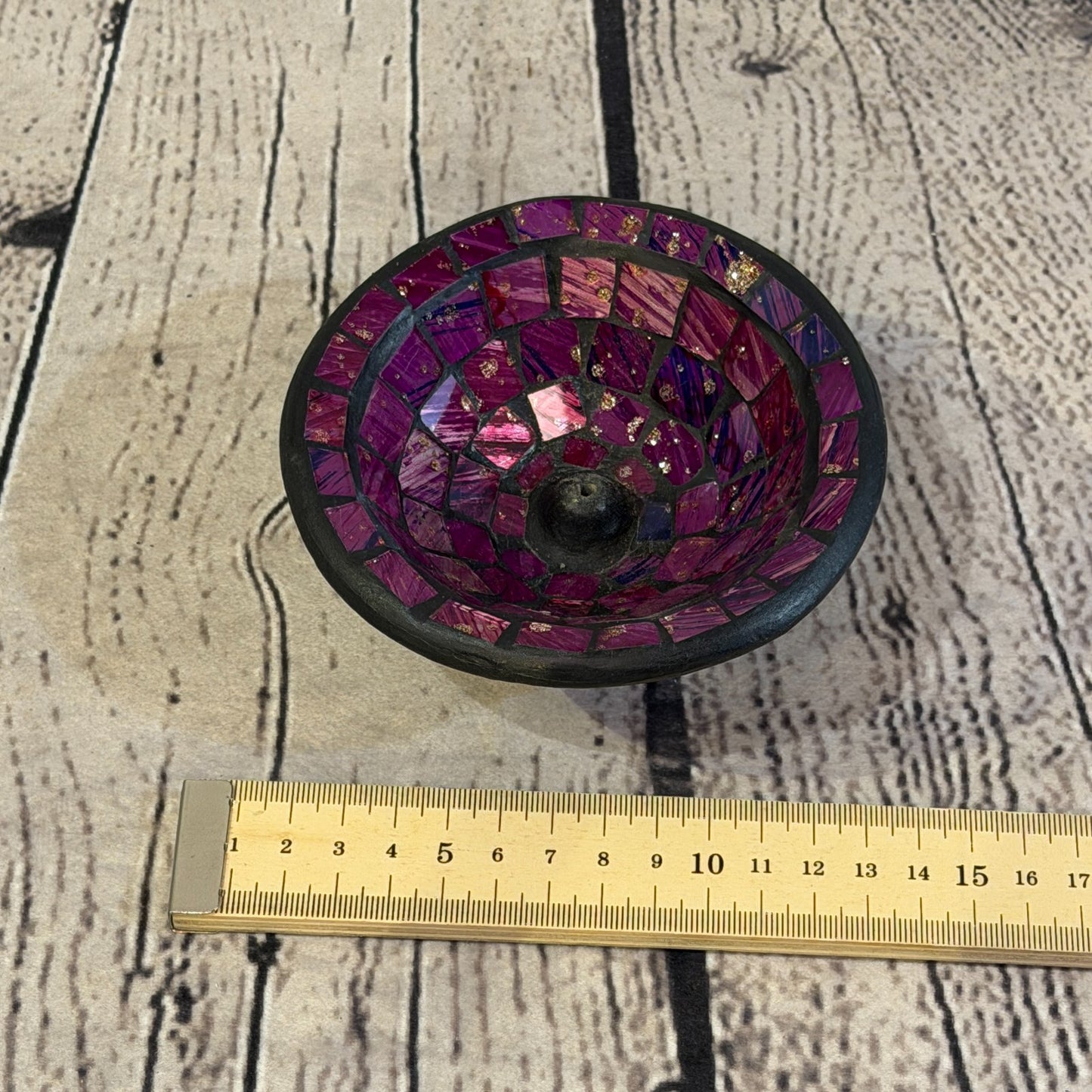 Light Purple Small 12cm Round Mosaic Pottery Incense Holder Burner Detail2