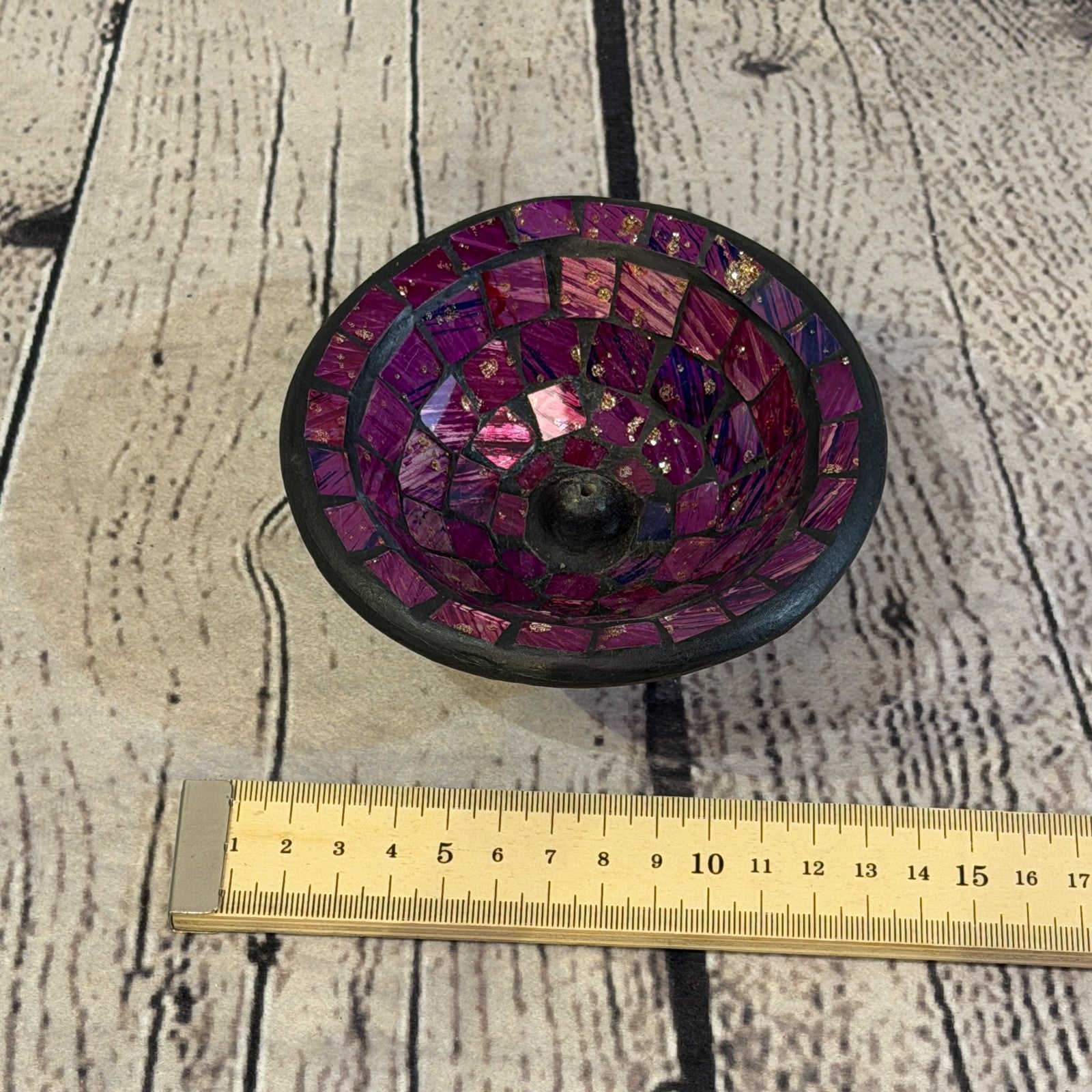 Light Purple Small 12cm Round Mosaic Pottery Incense Holder Burner Detail2