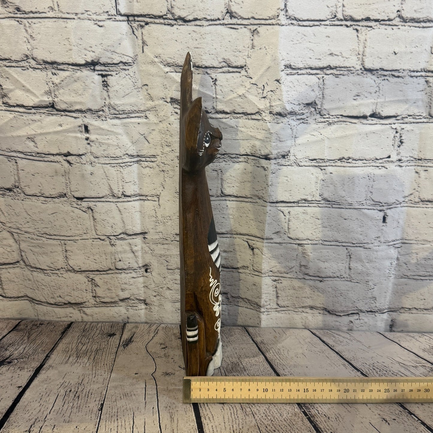 40cm Brown Flower Wooden Shabby Cat Statue Ornament Fair Trade Handcarved7