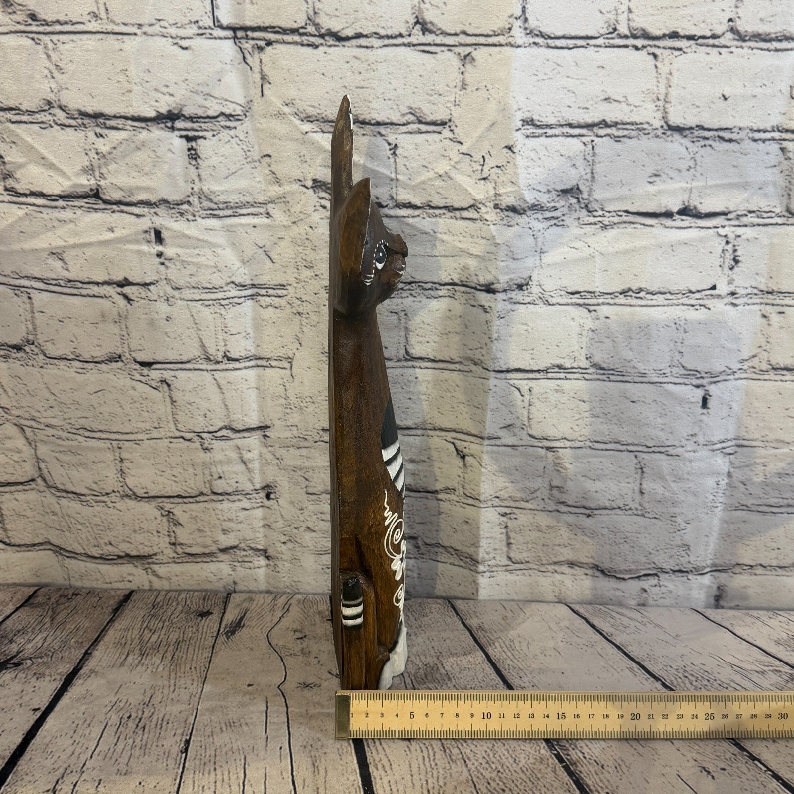 40cm Brown Flower Wooden Shabby Cat Statue Ornament Fair Trade Handcarved7
