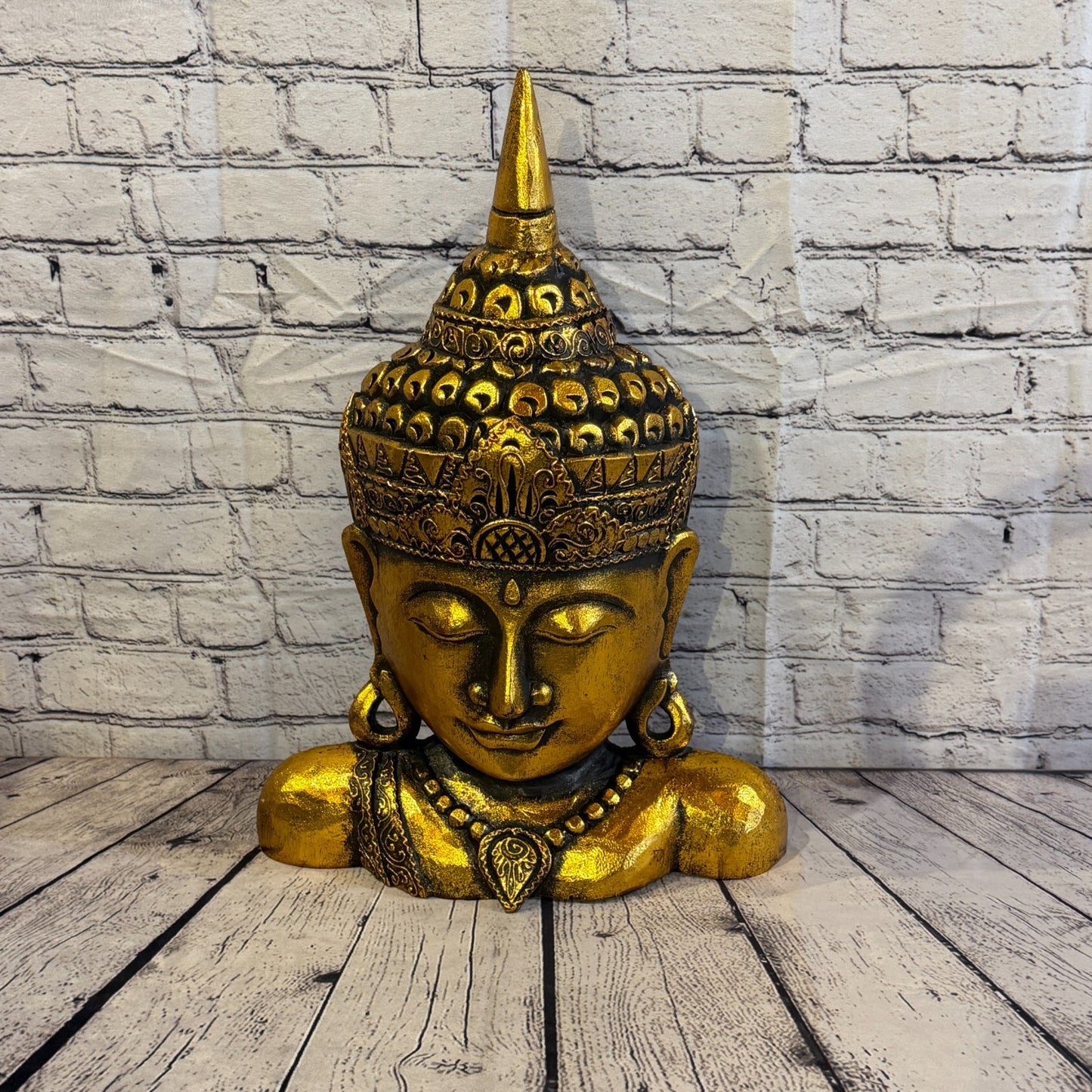 50cm Gold Head Shoulder Buddha Ornament Sculpture Statue Buddhas Handcarved Wood0