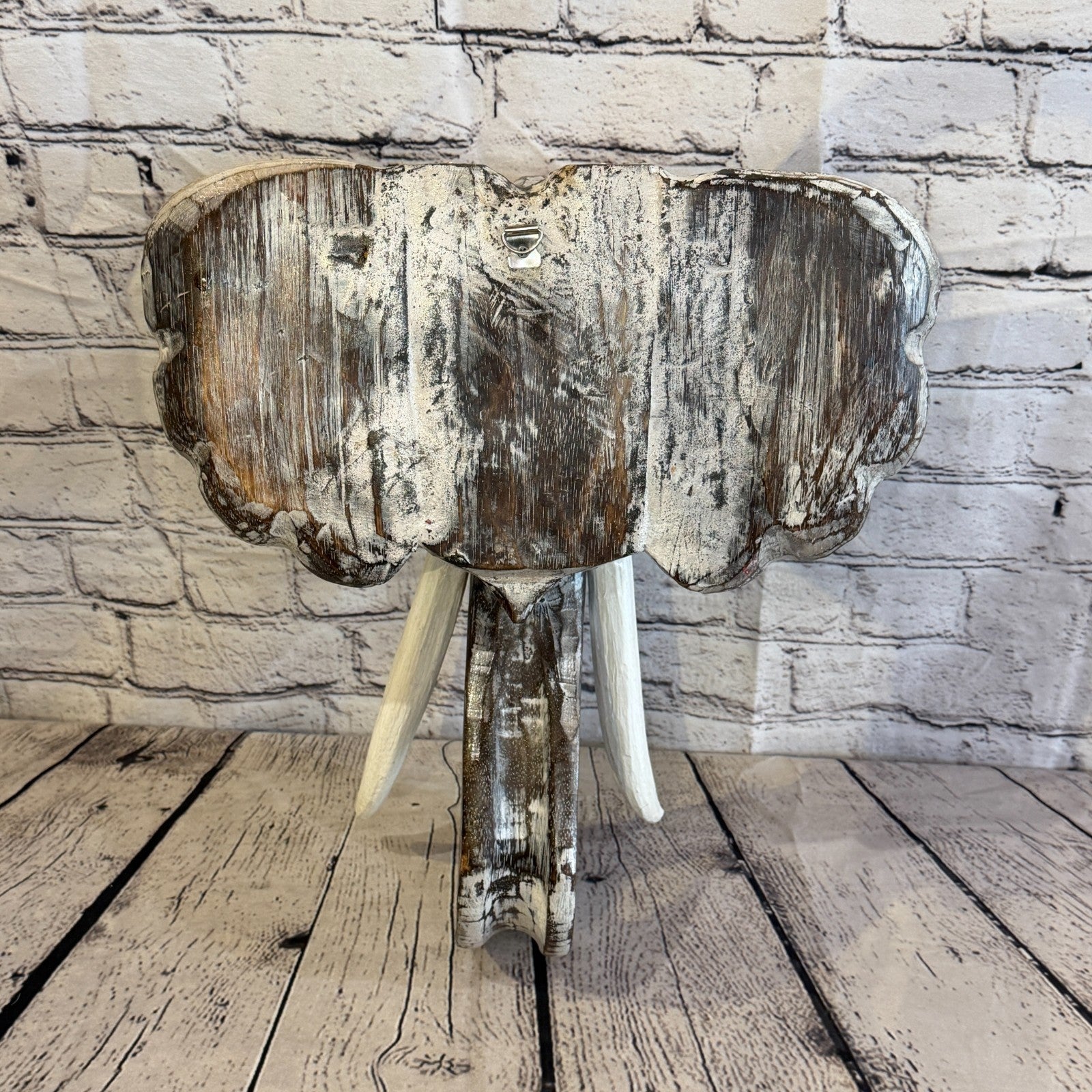 30cm x 30cm Brown Gold Painted Wood Elephant Head Wall Mounted Art Shabby5