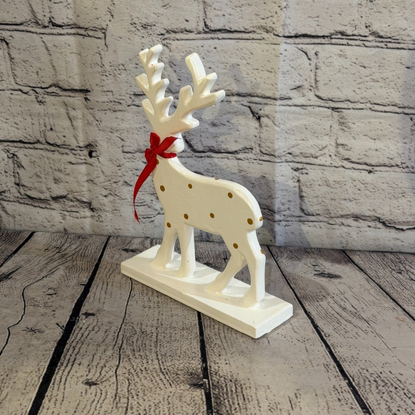 22cm x 14cm White Handcrafted Wood Reindeer Xmas Christmas Ornament Antlers1