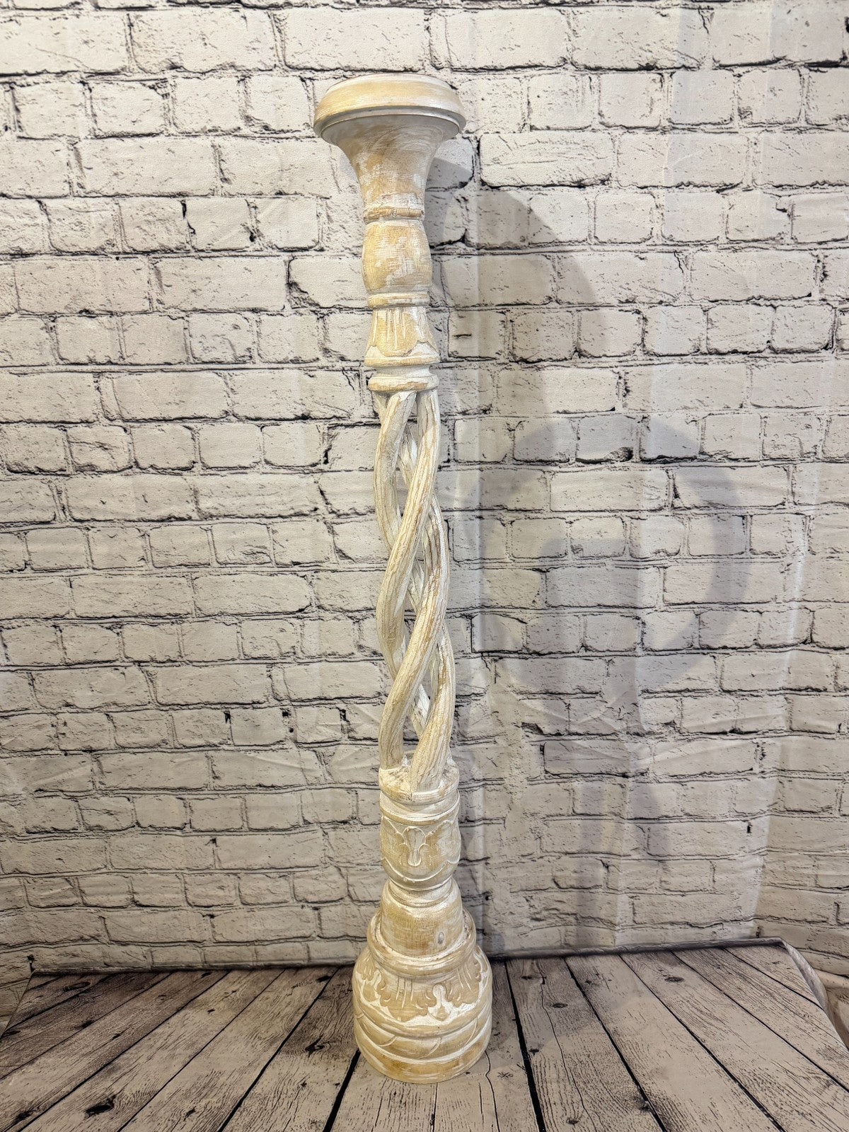 100cm x 18cm White Twist Wooden Vintage Style Candle Stand Shabby Pillar Holders0