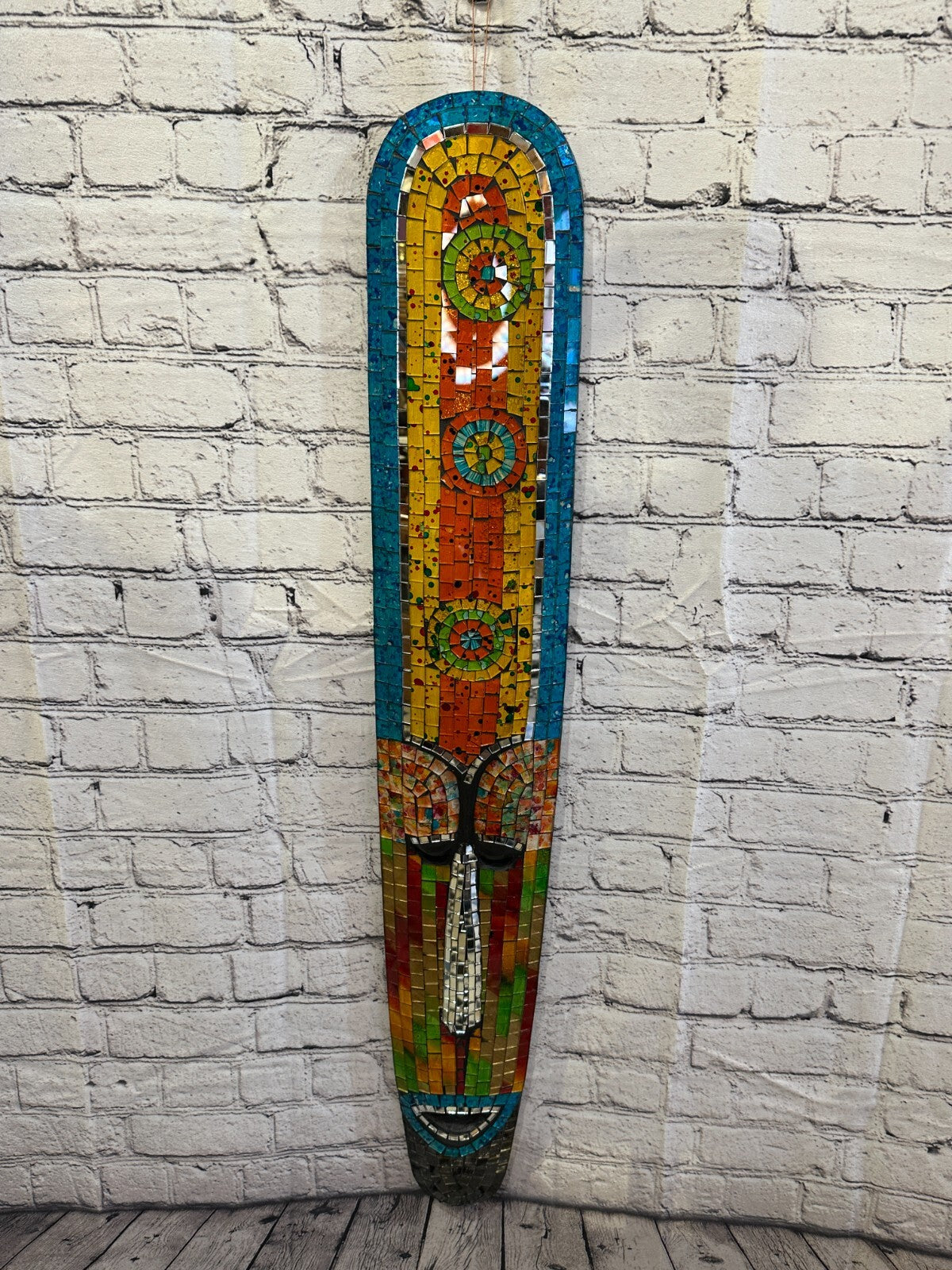 100cm Mosaic Mirror Mask Carved Painted Ethnic Tribal Wall Art Handmade Design 22