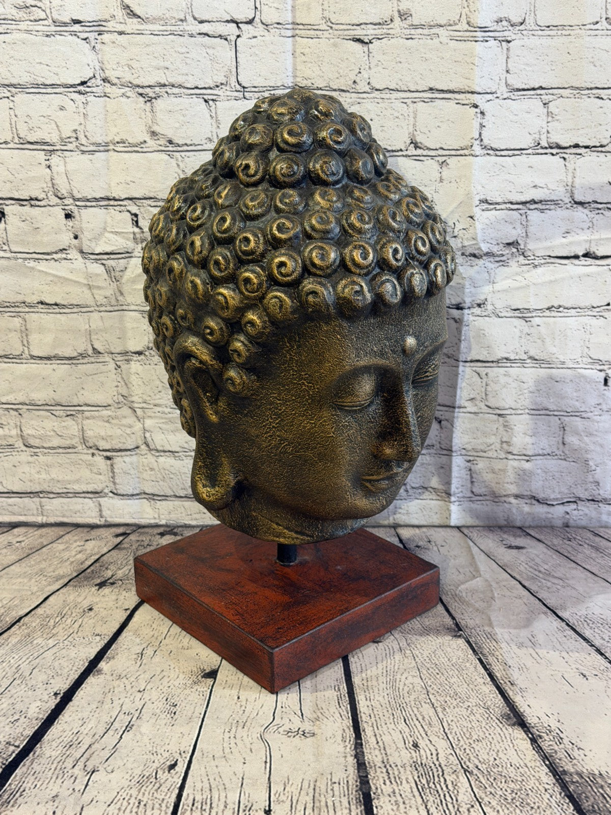 Bronze 55cm x 25cm Thai Buddha Head Peaceful On Base Statue Resin Hindu2