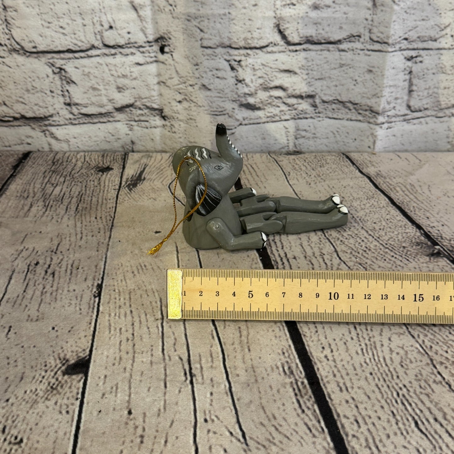 10cm Grey Elephant Sitting Animal, Wooden Shelf Ornament Handmade Fairtrade7
