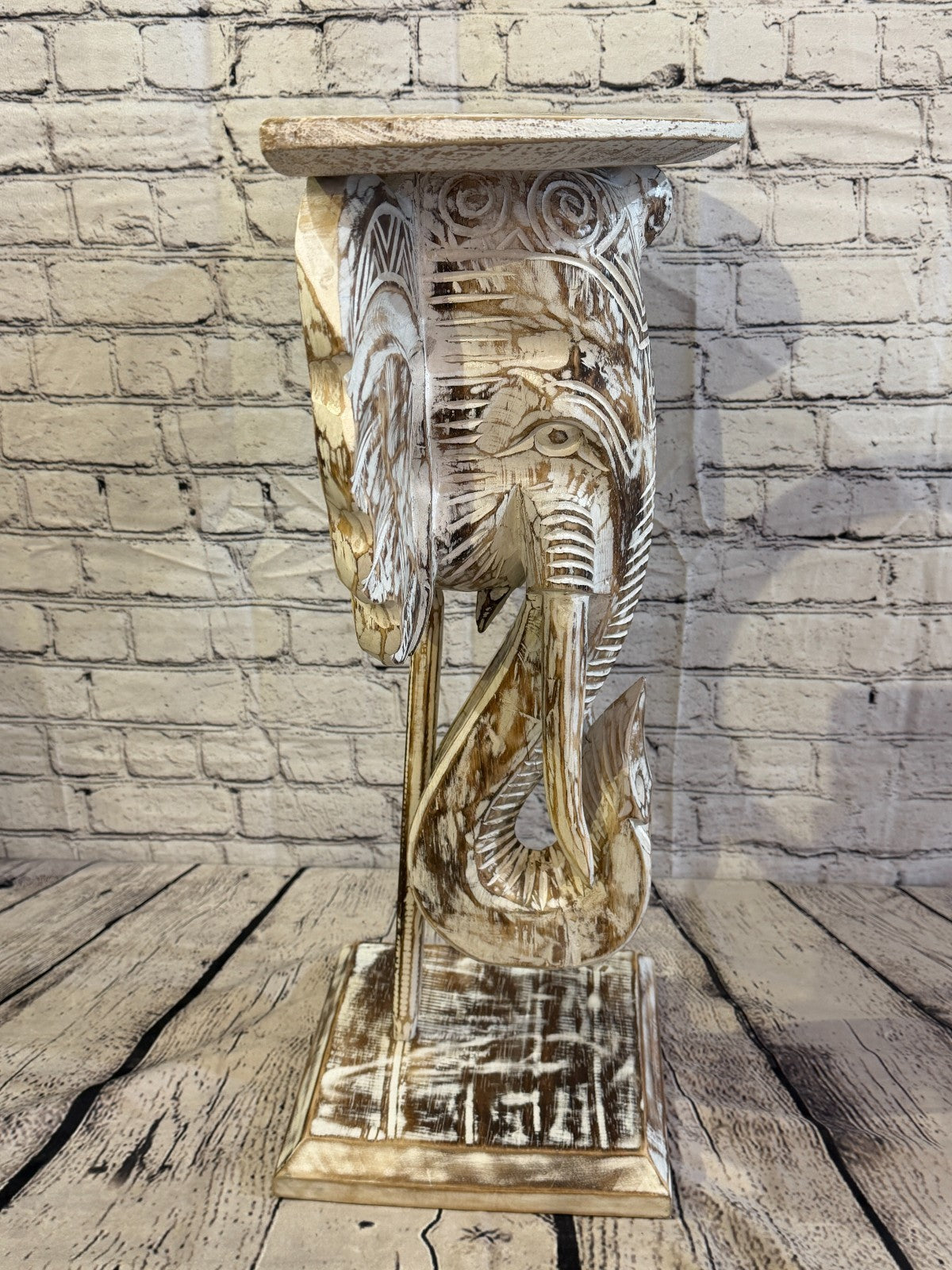50cm x 45cm Brown Carved Wood Elephant Head Shelf Wall Mounted Art Large Shabby5