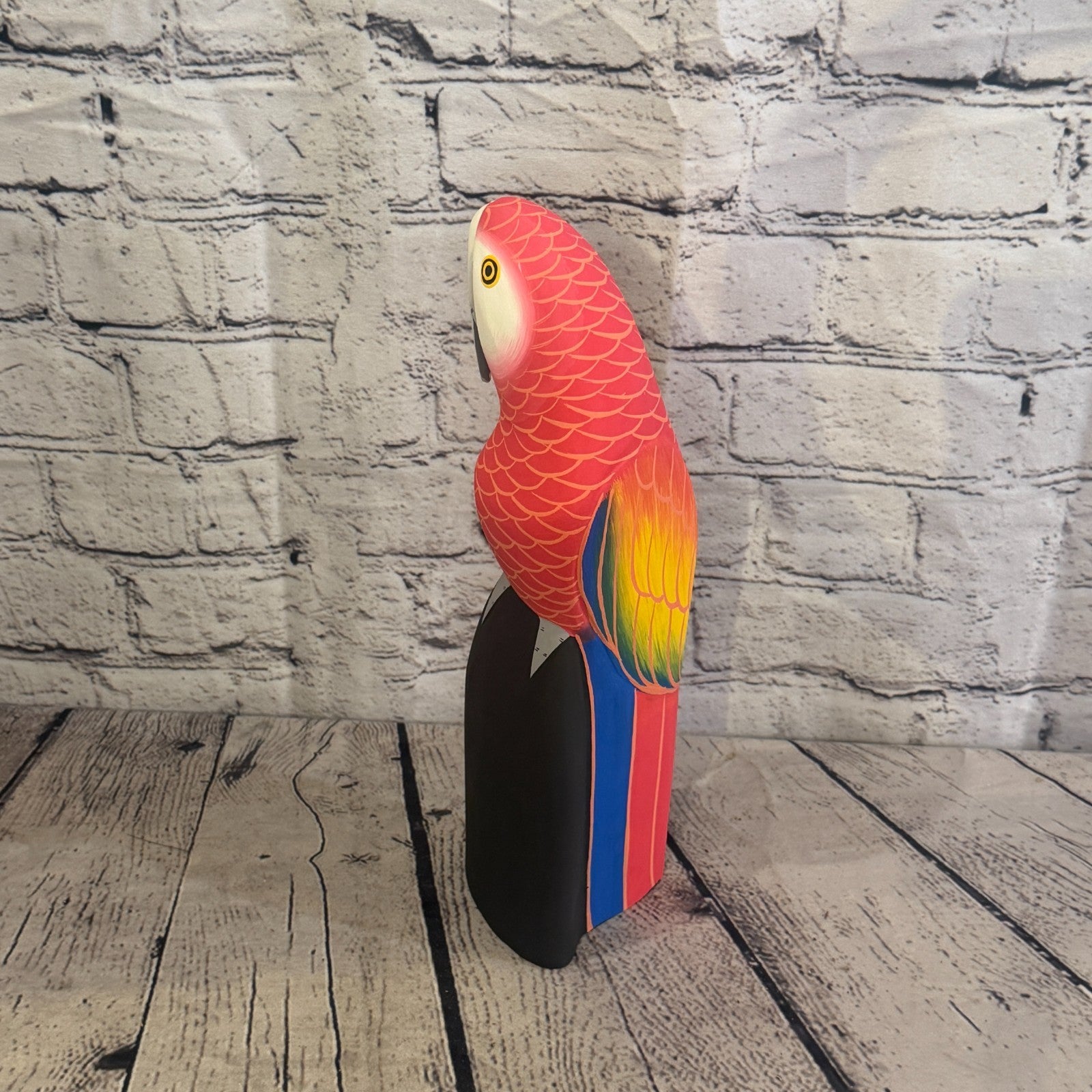 30cm Bright Red Parrot Bird Ornament Statue Fair Trade Hand Made Carved Wood3