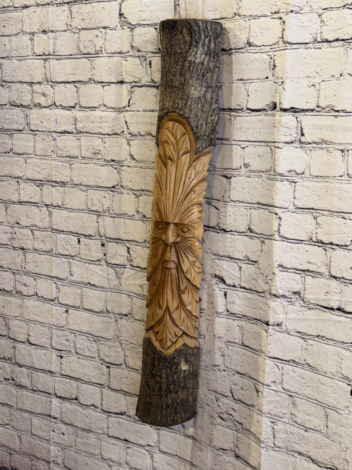 Green Man Of The Woods 80cm Hand Carved Wizard Tree Trunk Wood Fairtrade2